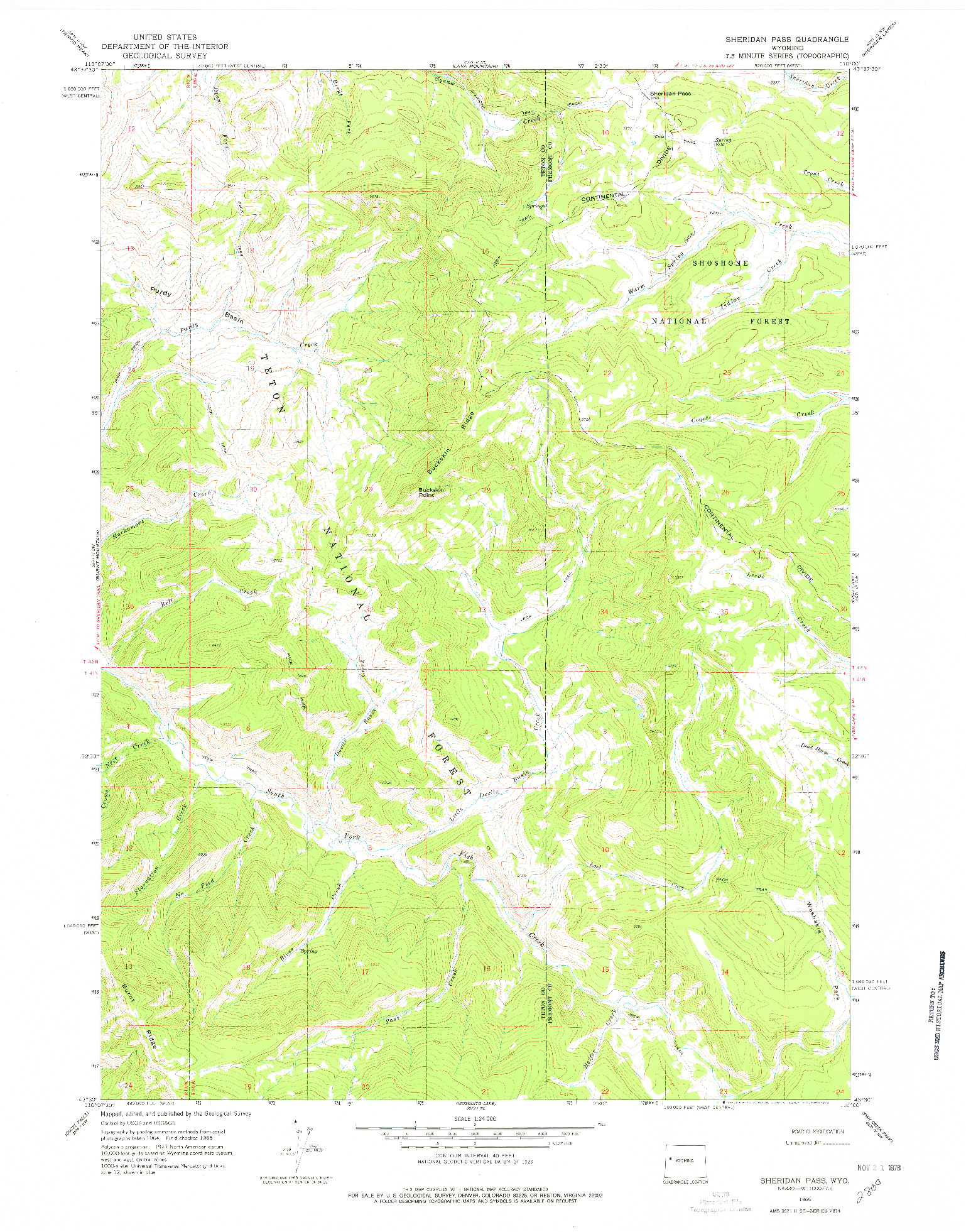 USGS 1:24000-SCALE QUADRANGLE FOR SHERIDAN PASS, WY 1965