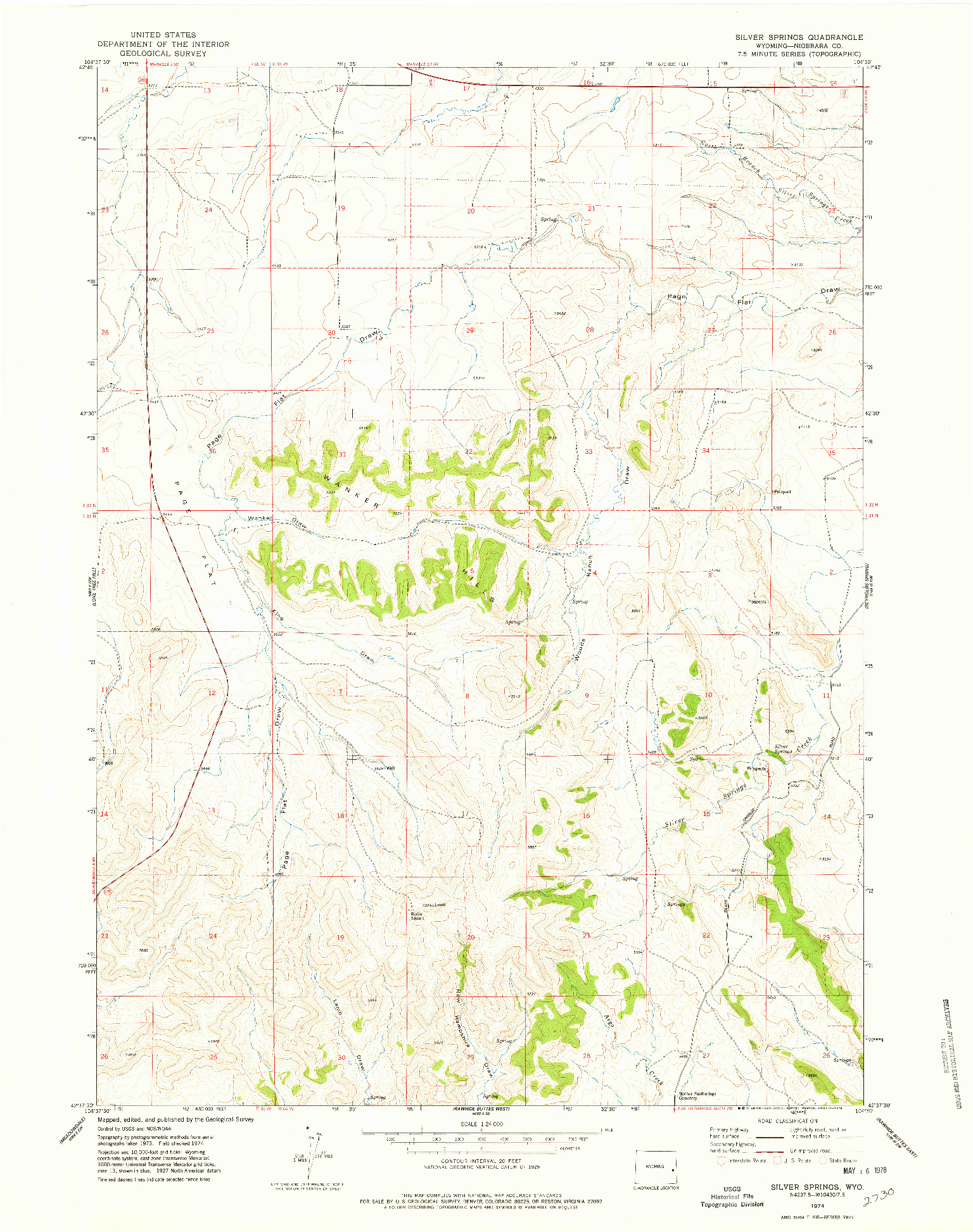 USGS 1:24000-SCALE QUADRANGLE FOR SILVER SPRINGS, WY 1974