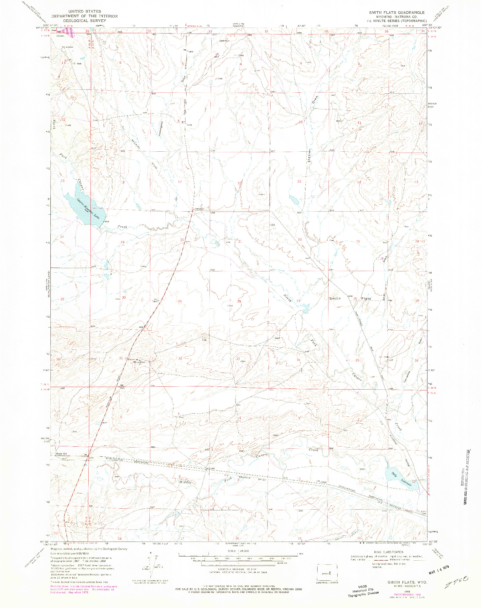 USGS 1:24000-SCALE QUADRANGLE FOR SMITH FLATS, WY 1968