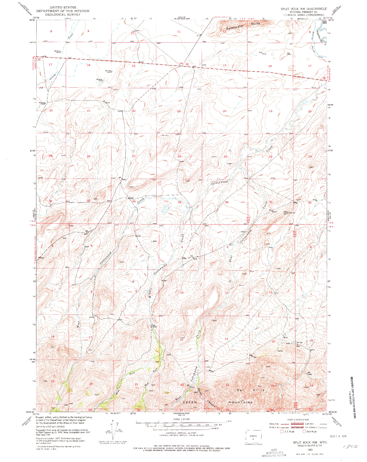 USGS 1:24000-SCALE QUADRANGLE FOR SPLIT ROCK NW, WY 1951