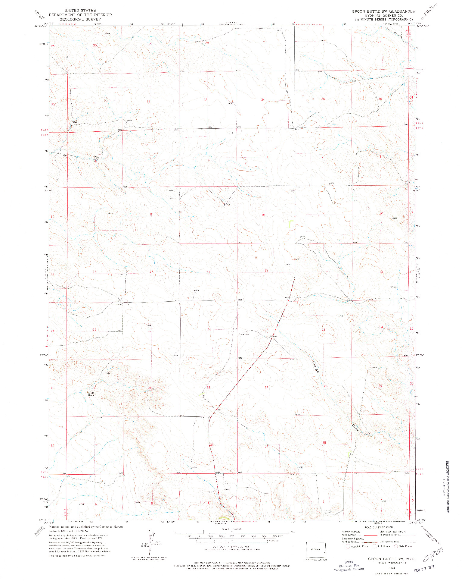 USGS 1:24000-SCALE QUADRANGLE FOR SPOON BUTTE SW, WY 1974