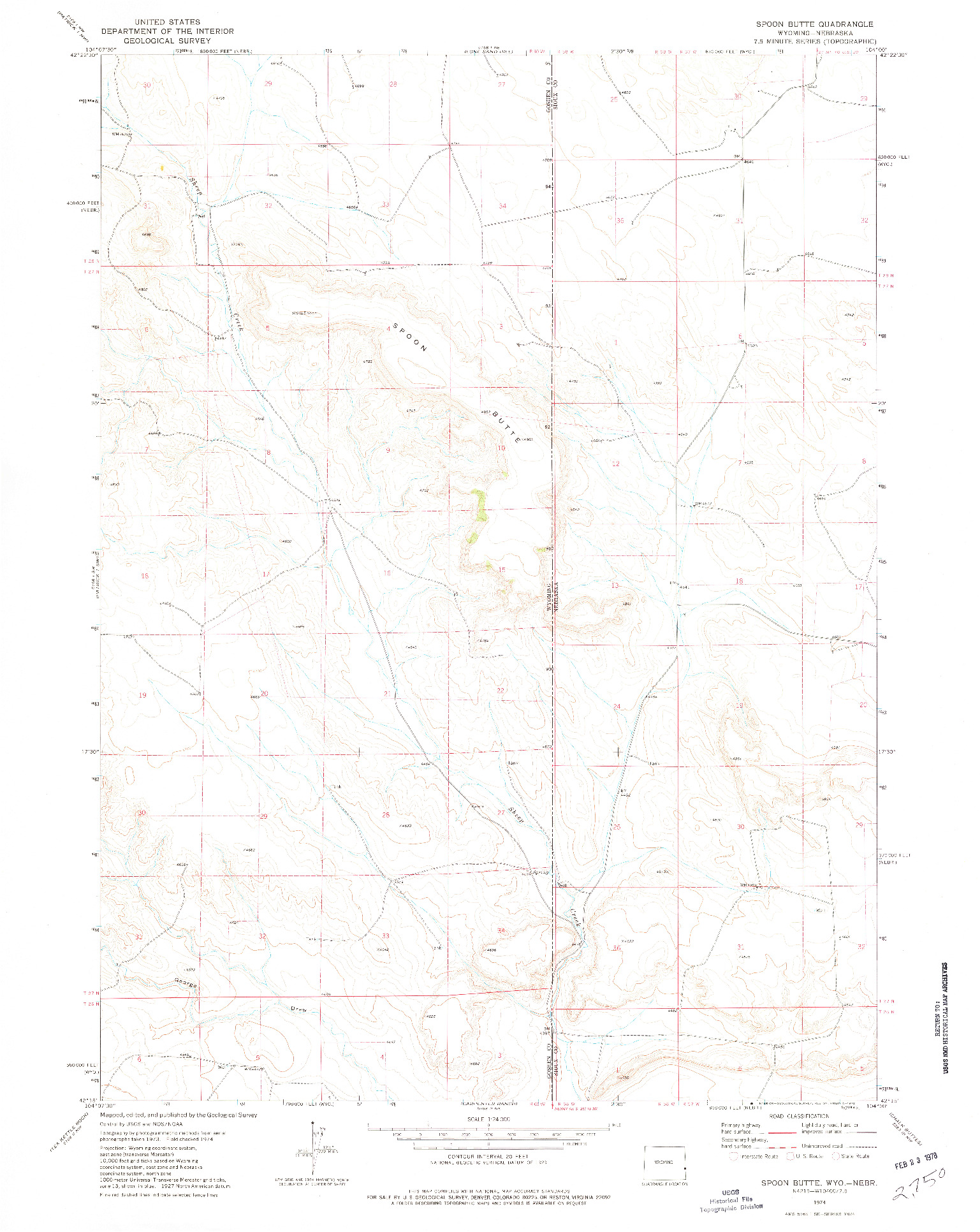 USGS 1:24000-SCALE QUADRANGLE FOR SPOON BUTTE, WY 1974