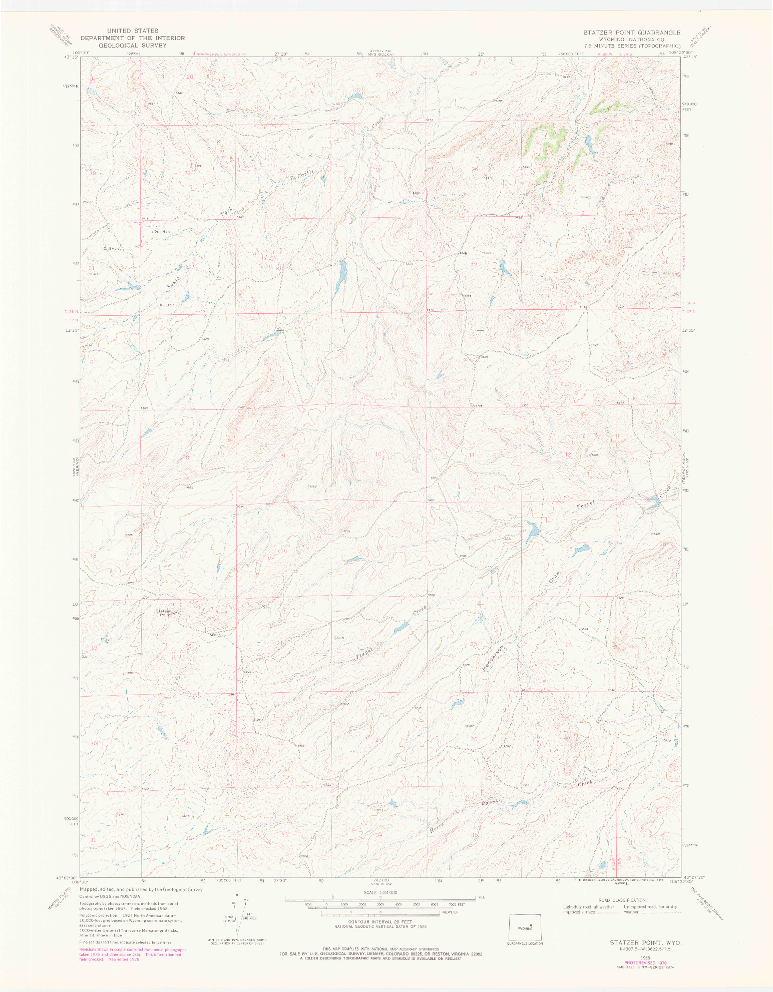 USGS 1:24000-SCALE QUADRANGLE FOR STATZER POINT, WY 1968