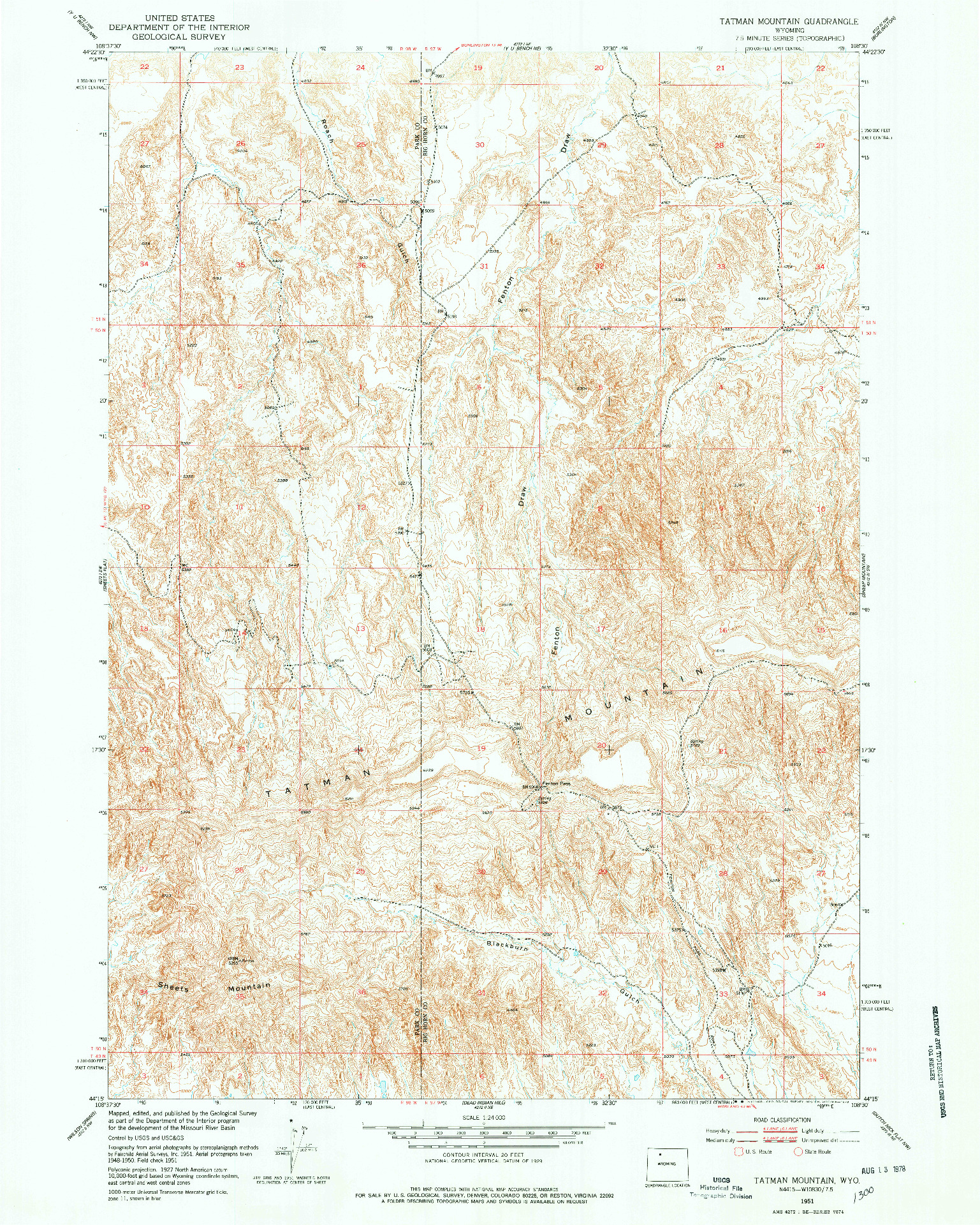 USGS 1:24000-SCALE QUADRANGLE FOR TATMAN MOUNTAIN, WY 1951