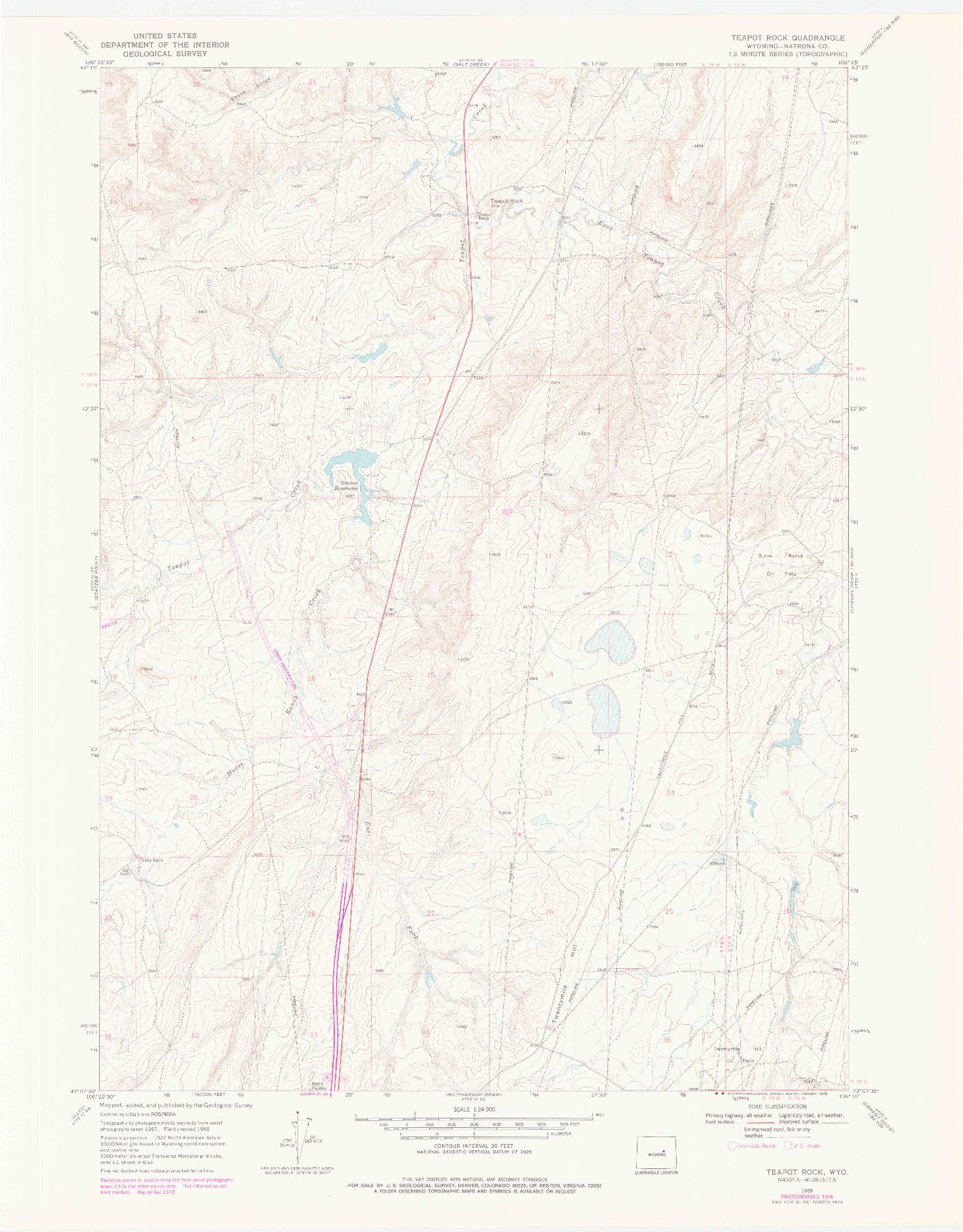 USGS 1:24000-SCALE QUADRANGLE FOR TEAPOT ROCK, WY 1968