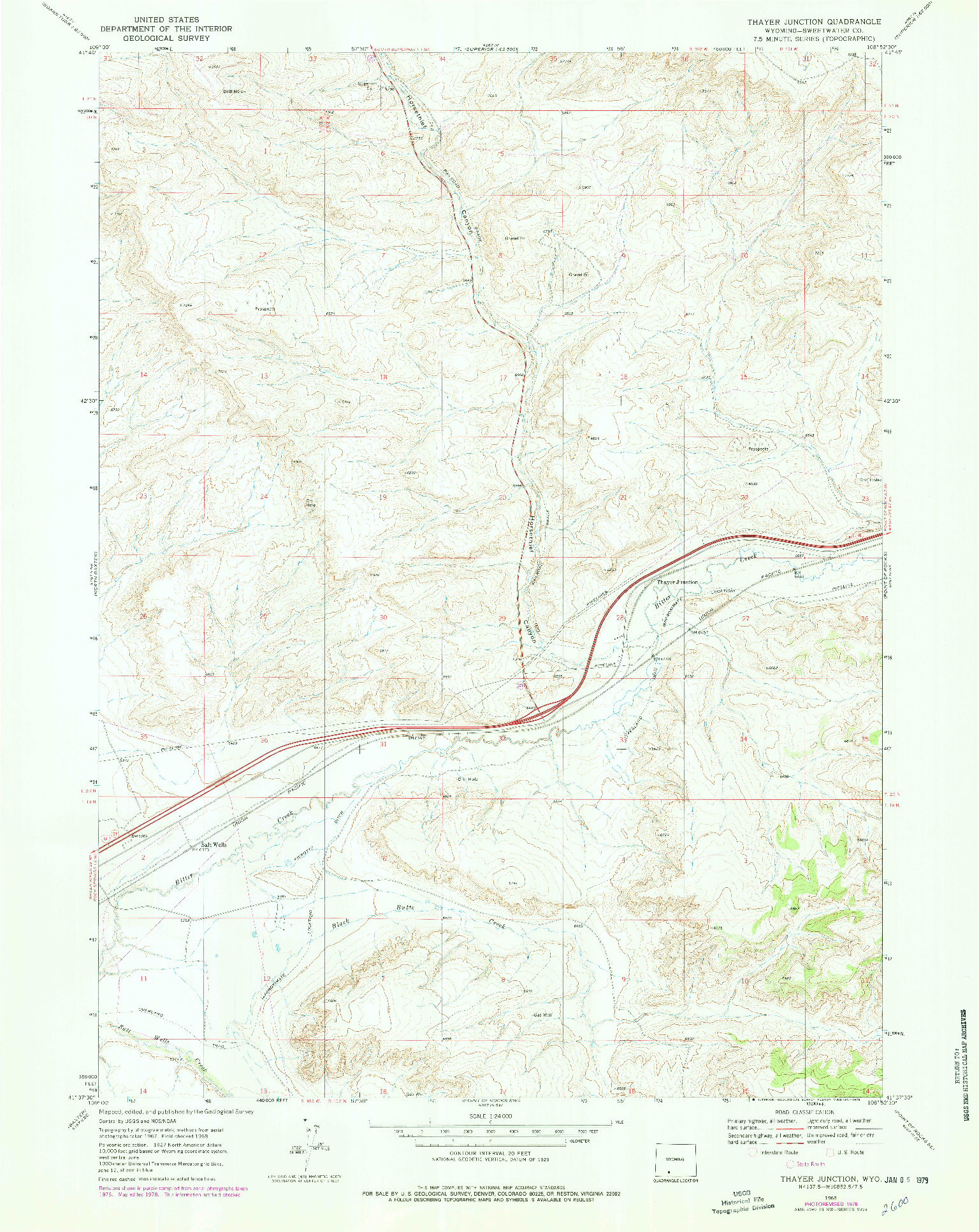USGS 1:24000-SCALE QUADRANGLE FOR THAYER JUNCTION, WY 1968