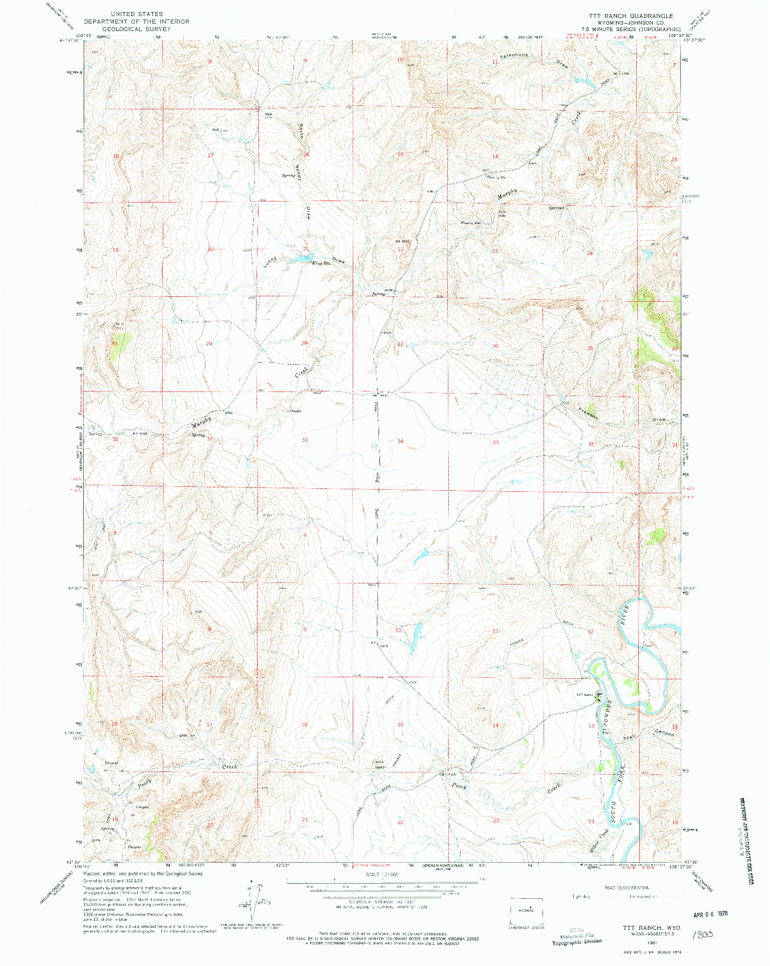 USGS 1:24000-SCALE QUADRANGLE FOR TTT RANCH, WY 1961