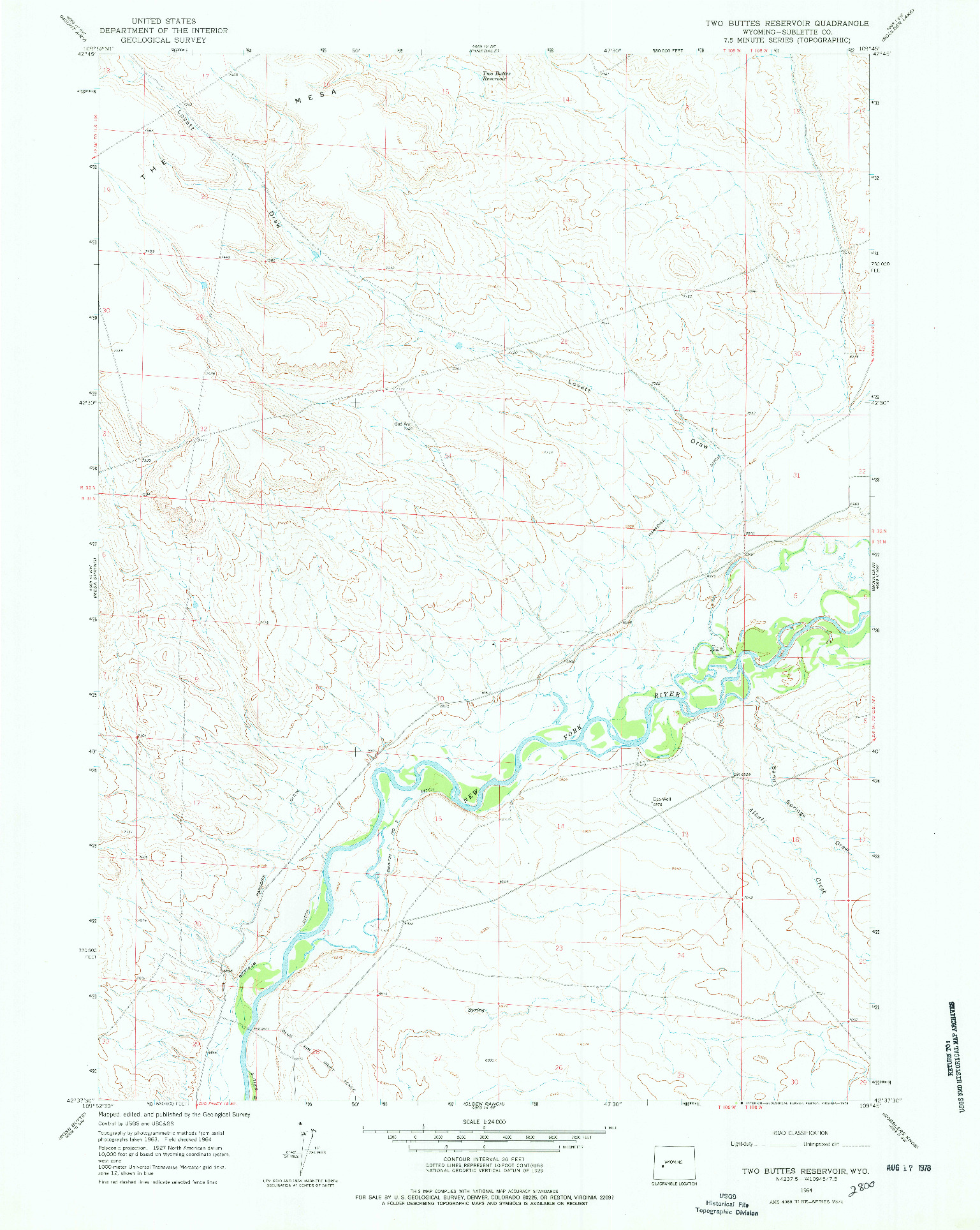 USGS 1:24000-SCALE QUADRANGLE FOR TWO BUTTES RESERVOIR, WY 1964
