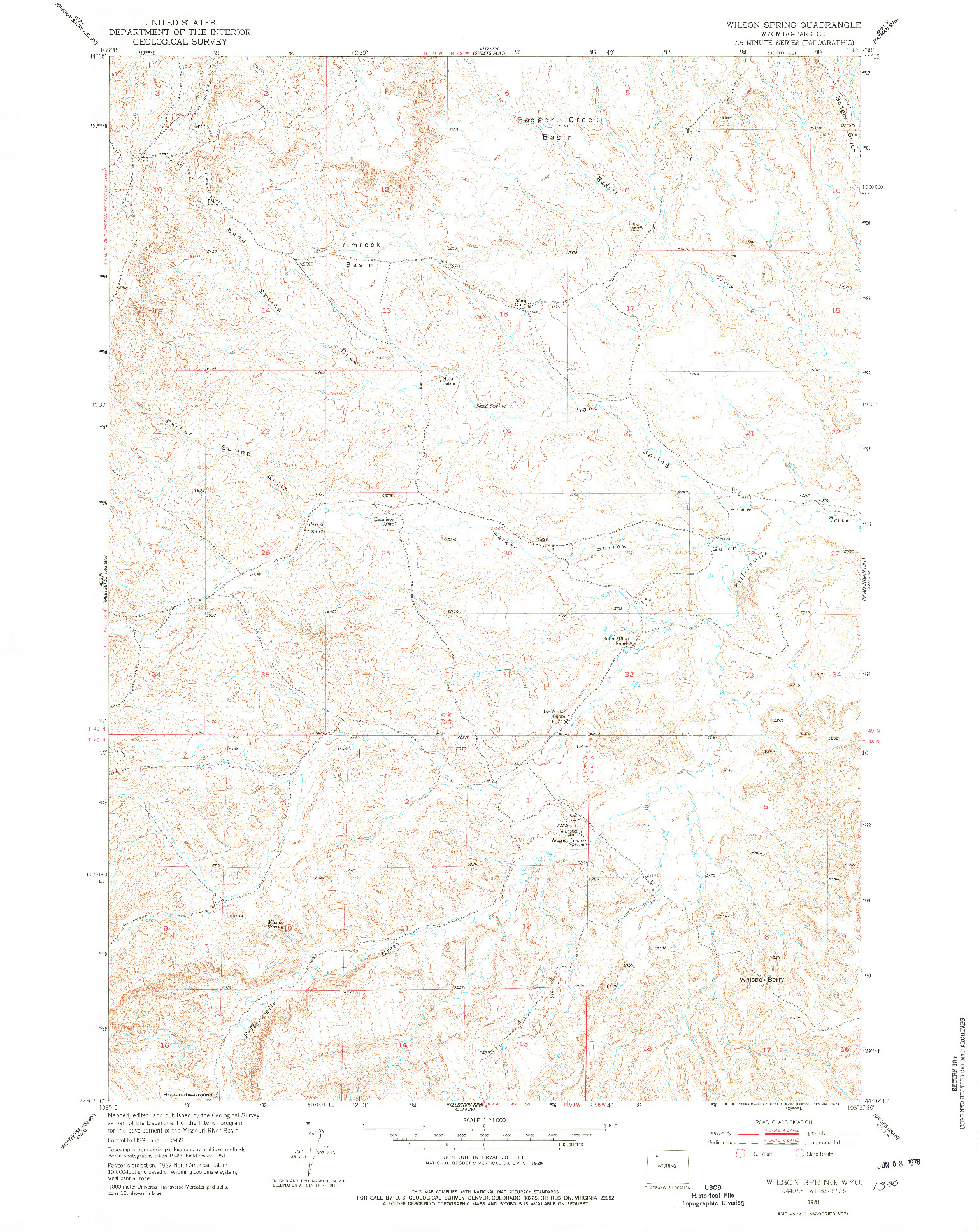 USGS 1:24000-SCALE QUADRANGLE FOR WILSON SPRING, WY 1951