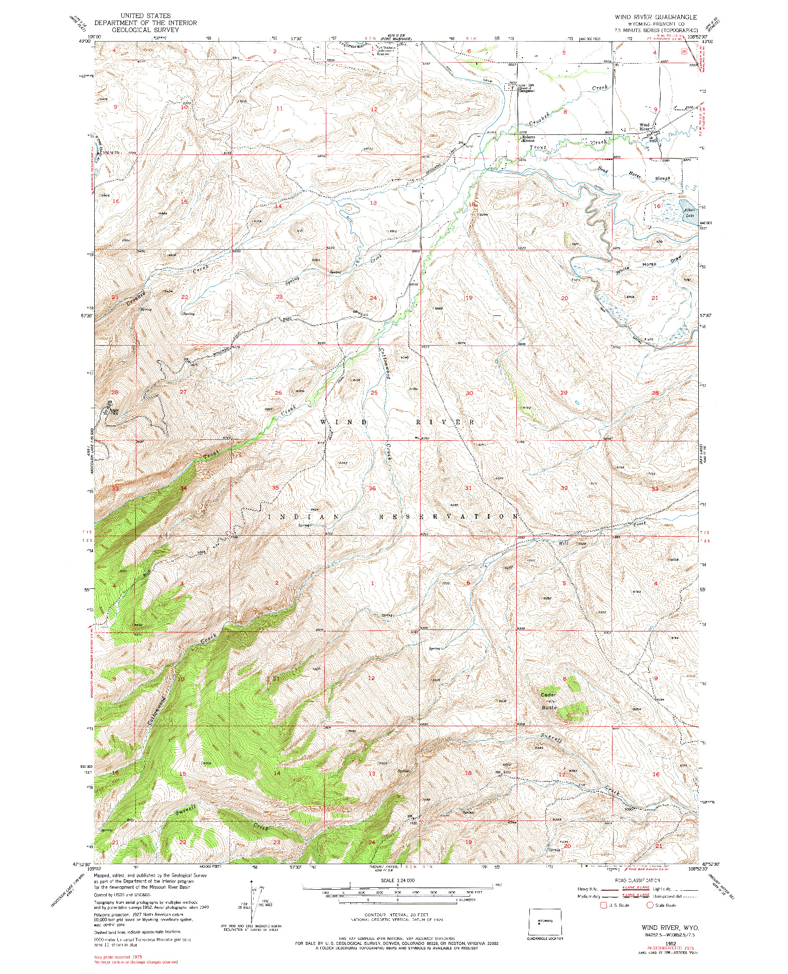 USGS 1:24000-SCALE QUADRANGLE FOR WIND RIVER, WY 1952