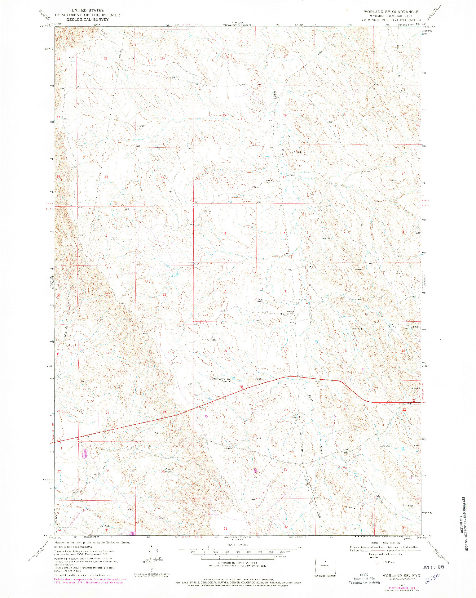 USGS 1:24000-SCALE QUADRANGLE FOR WORLAND SE, WY 1967