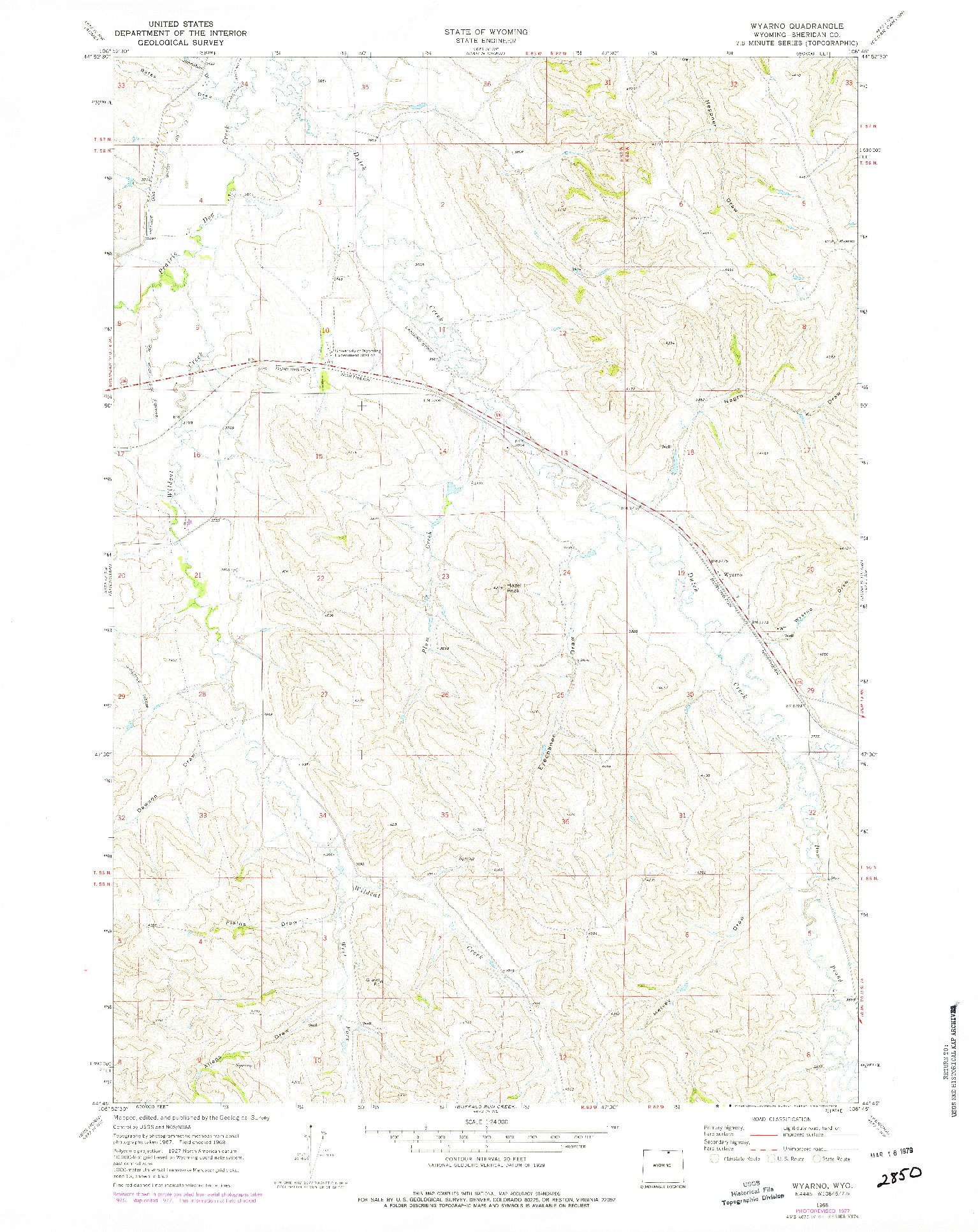 USGS 1:24000-SCALE QUADRANGLE FOR WYARNO, WY 1968