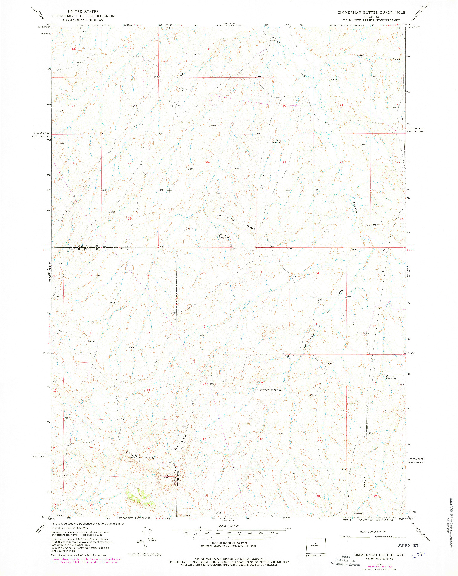 USGS 1:24000-SCALE QUADRANGLE FOR ZIMMERMAN BUTTES, WY 1966