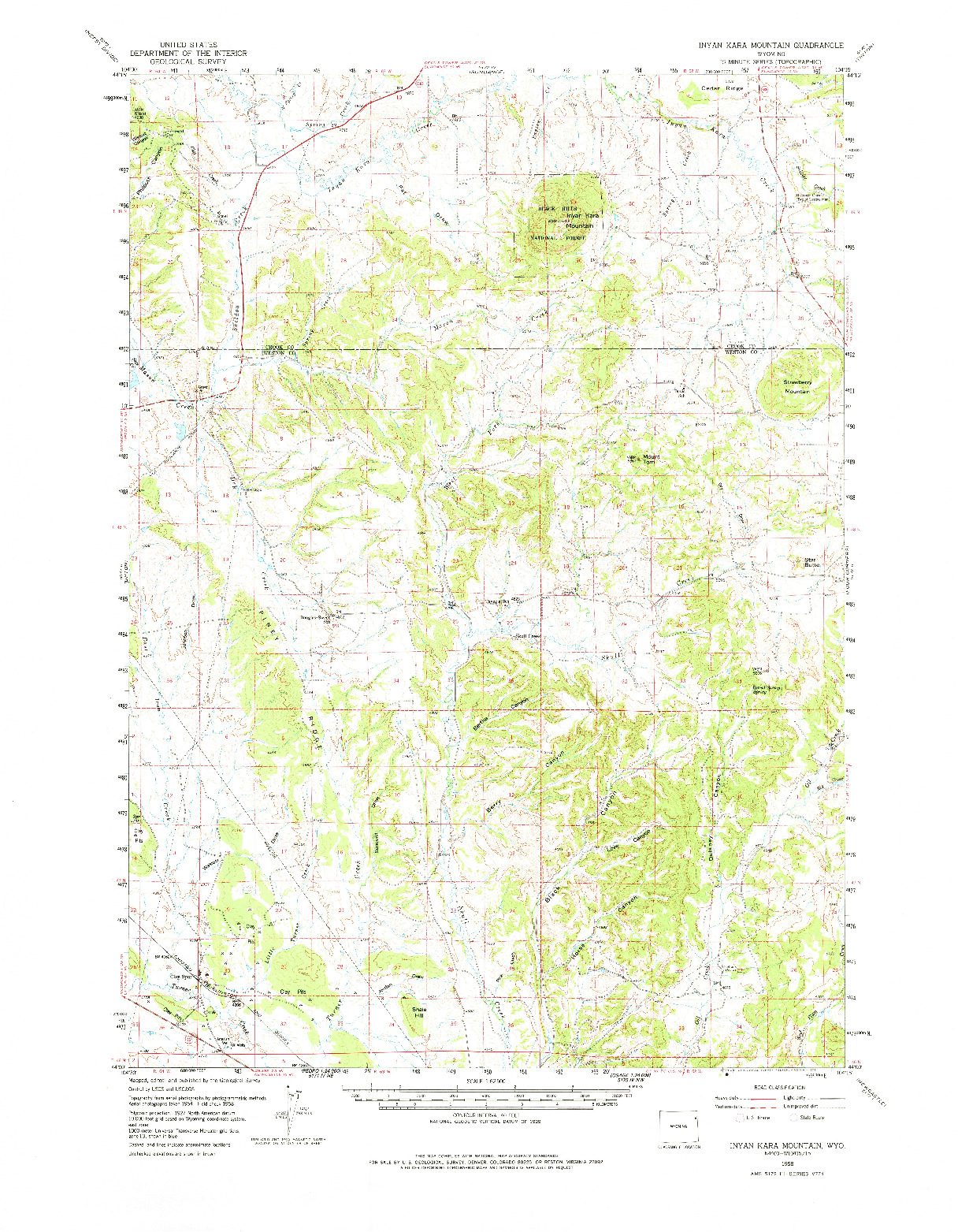 USGS 1:62500-SCALE QUADRANGLE FOR INYAN KARA MOUNTAIN, WY 1958