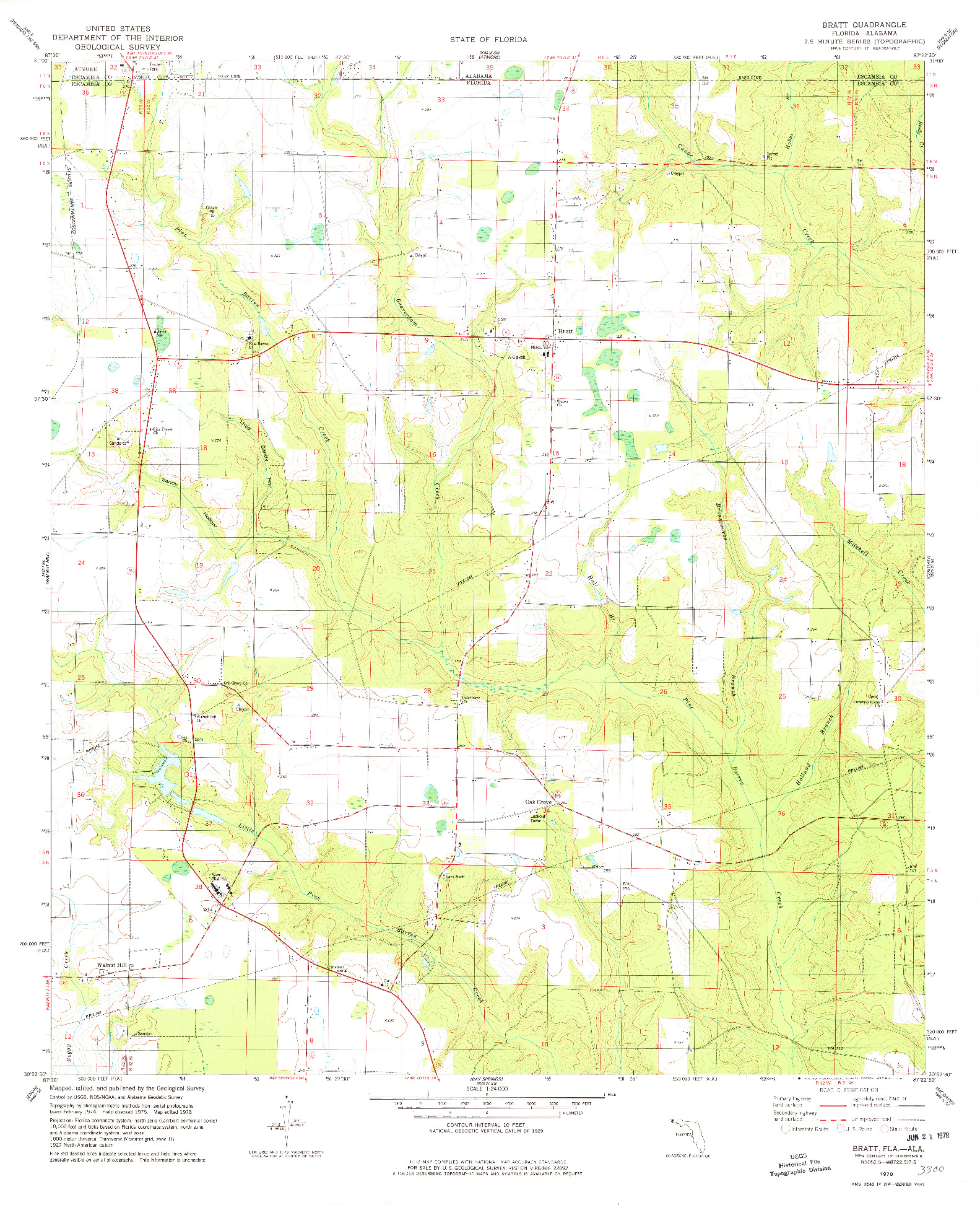 USGS 1:24000-SCALE QUADRANGLE FOR BRATT, FL 1978