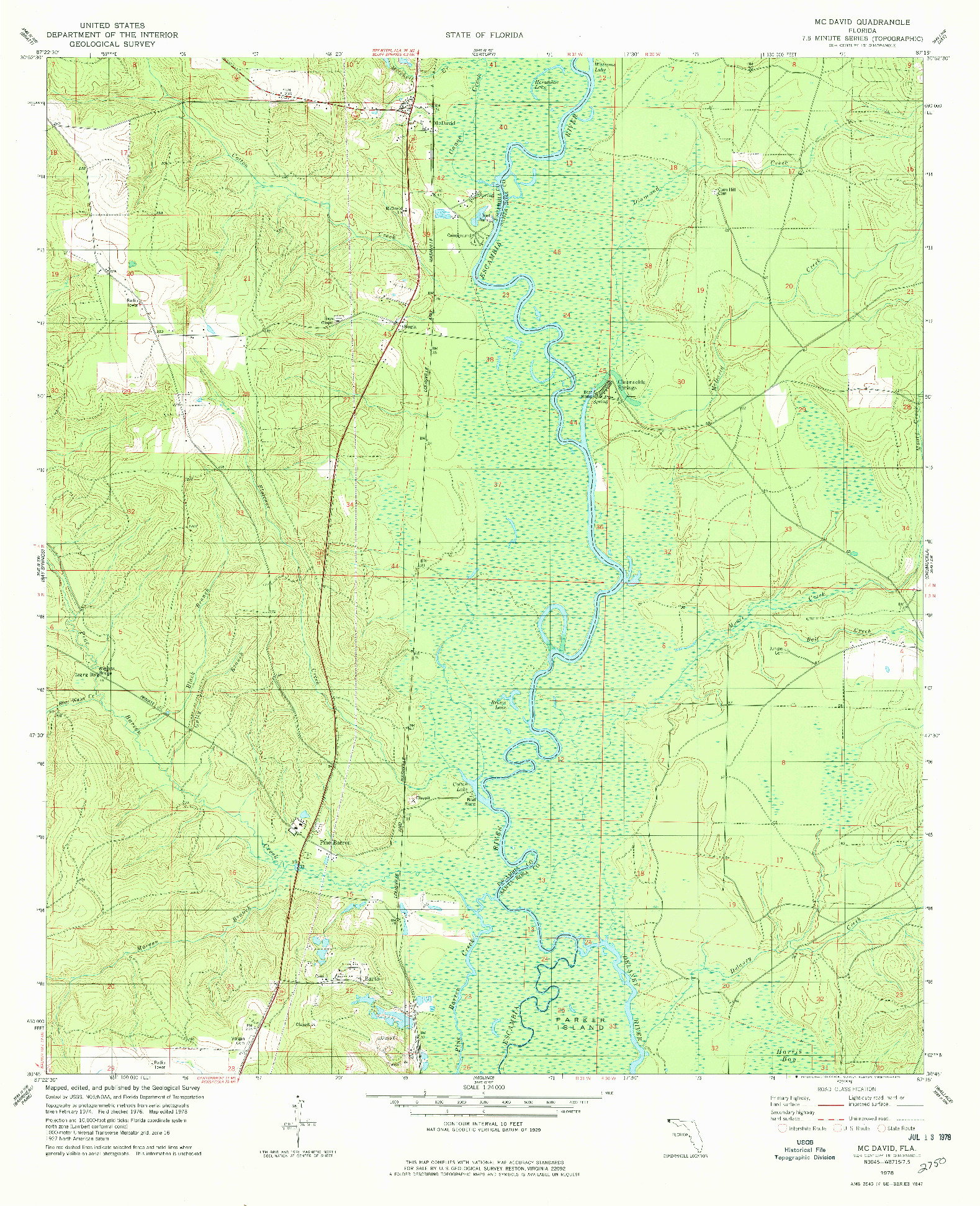 USGS 1:24000-SCALE QUADRANGLE FOR MCDAVID, FL 1978