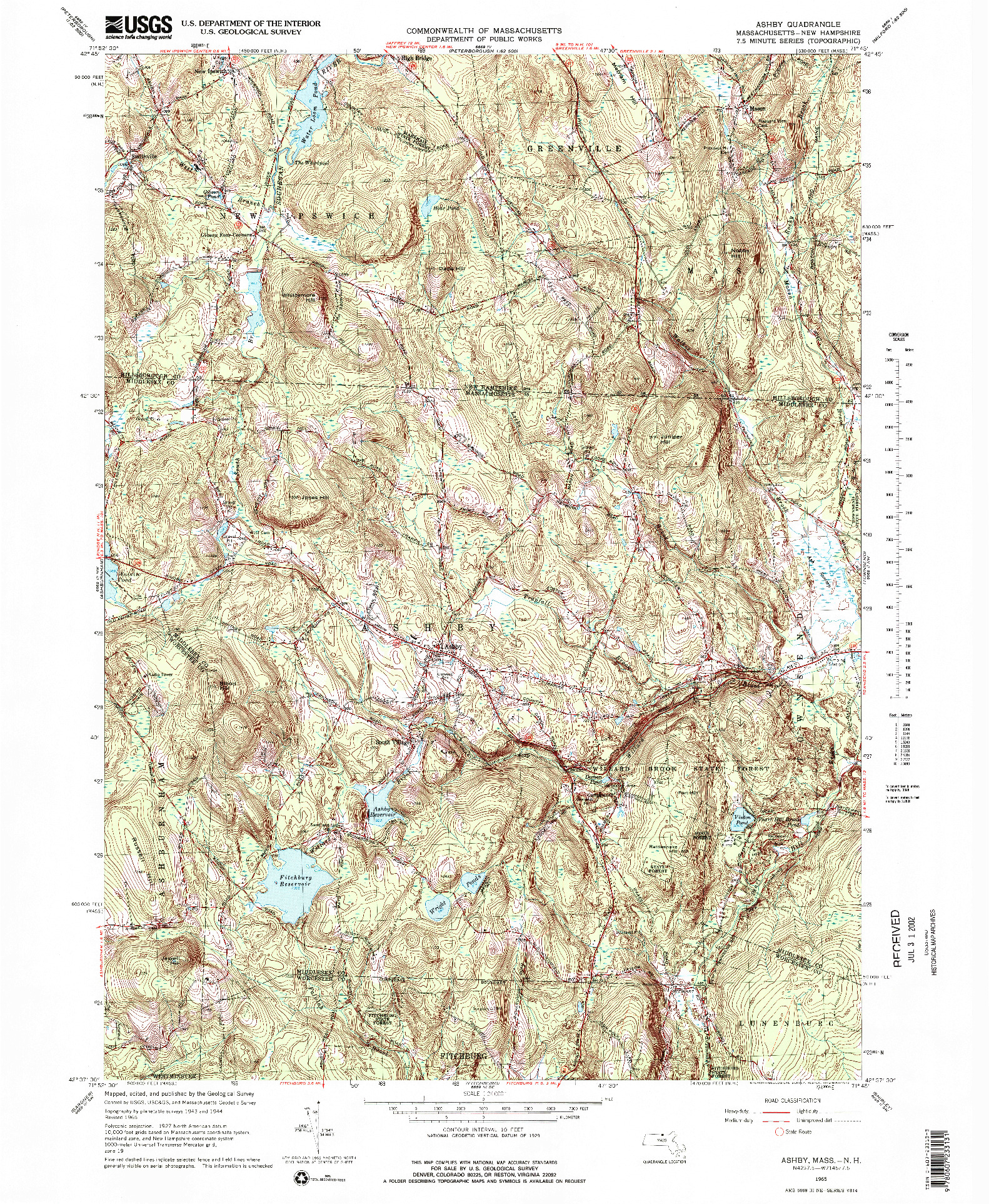USGS 1:24000-SCALE QUADRANGLE FOR ASHBY, MA 1965