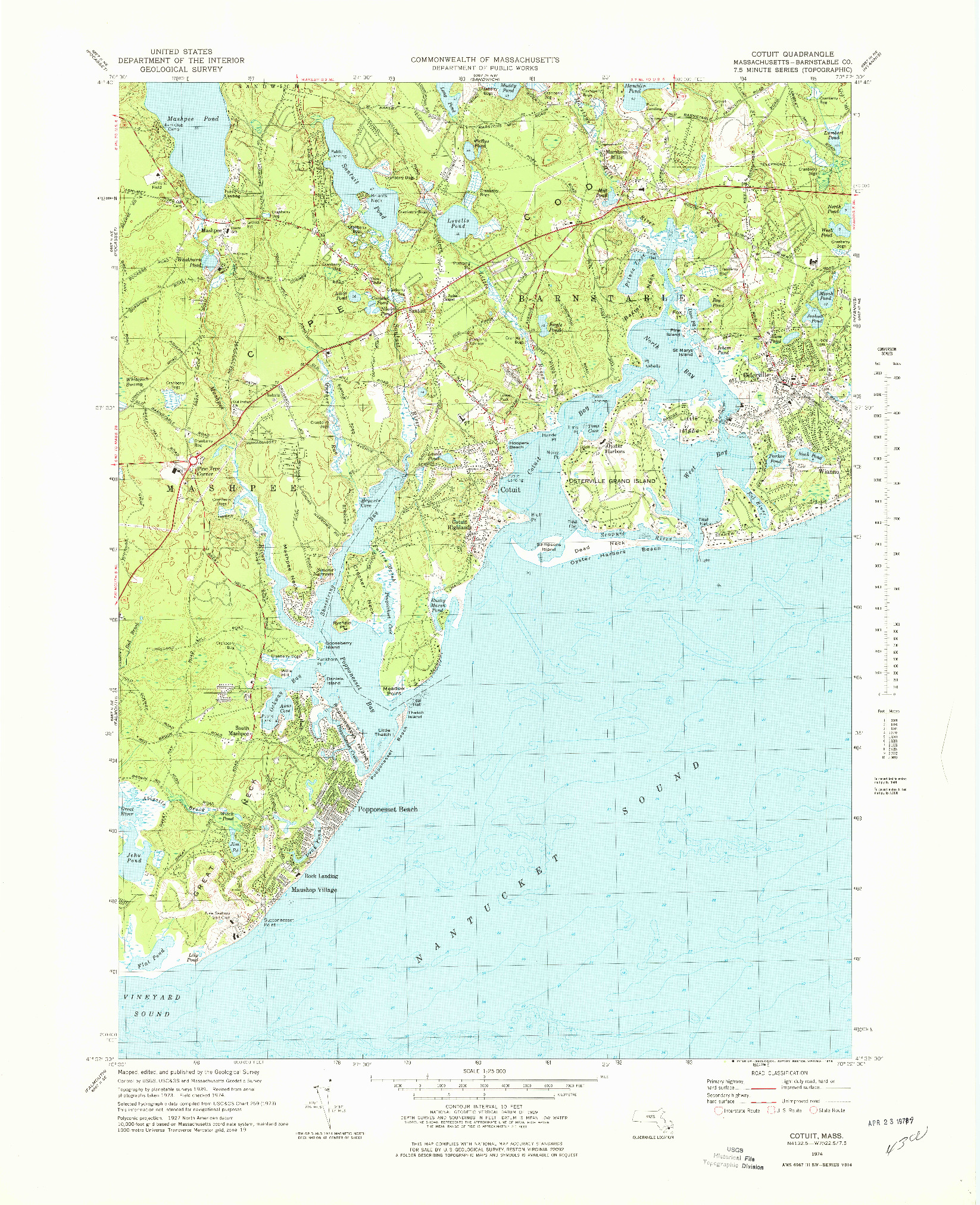 USGS 1:24000-SCALE QUADRANGLE FOR COTUIT, MA 1974