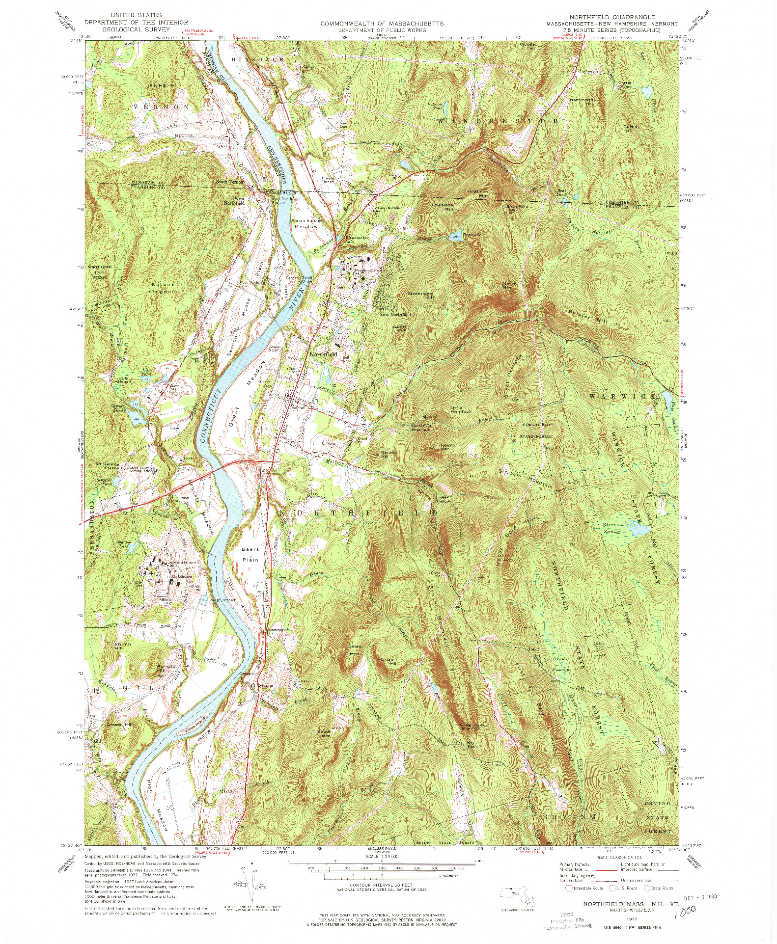 USGS 1:24000-SCALE QUADRANGLE FOR NORTHFIELD, MA 1977