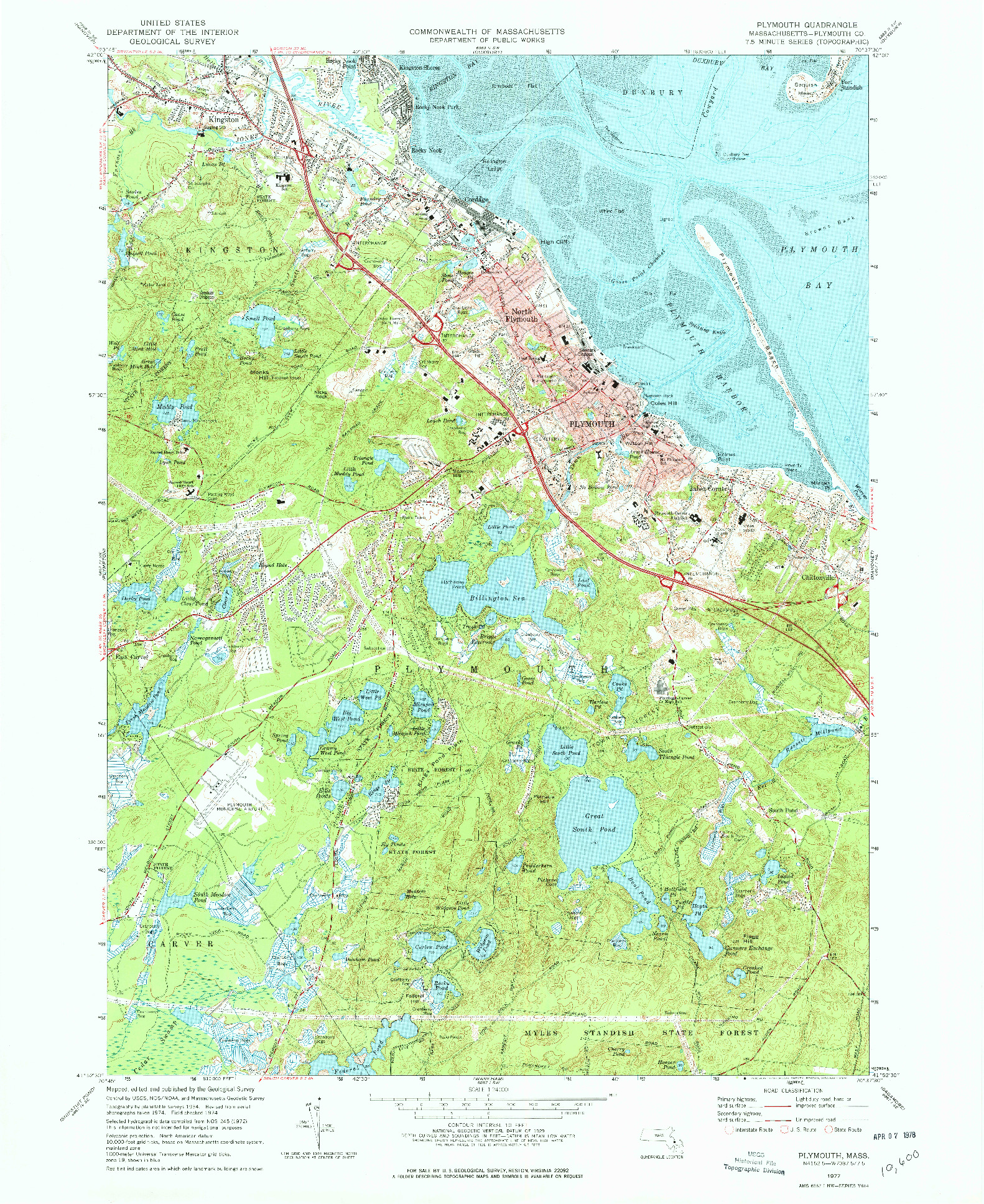 USGS 1:24000-SCALE QUADRANGLE FOR PLYMOUTH, MA 1977