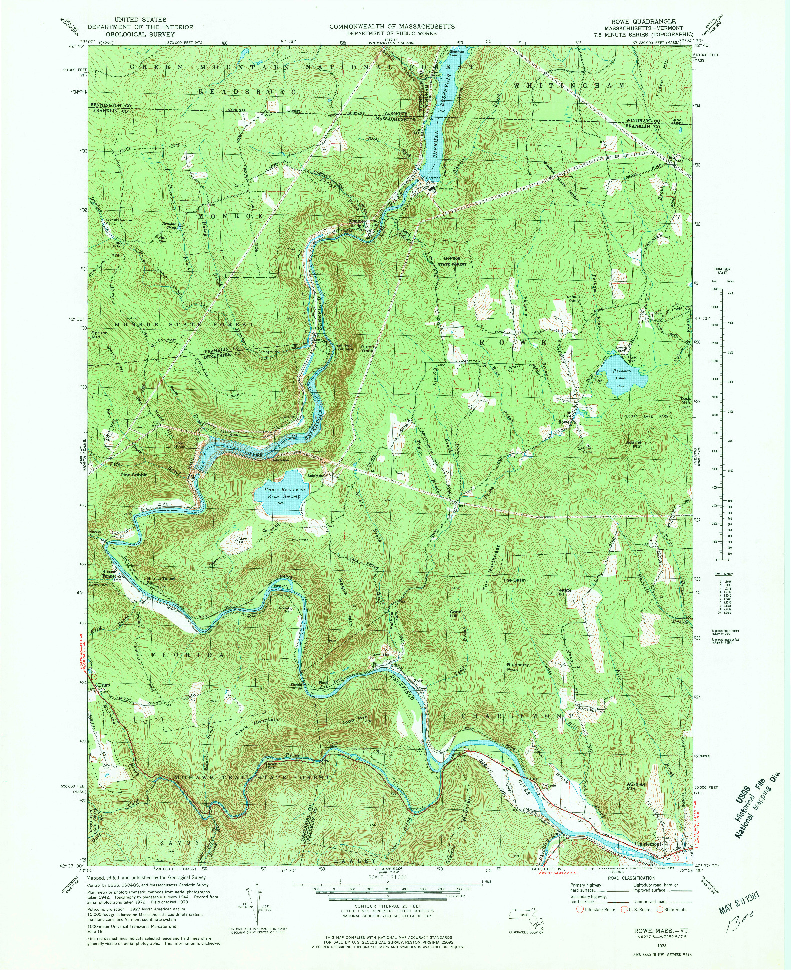 USGS 1:24000-SCALE QUADRANGLE FOR ROWE, MA 1973