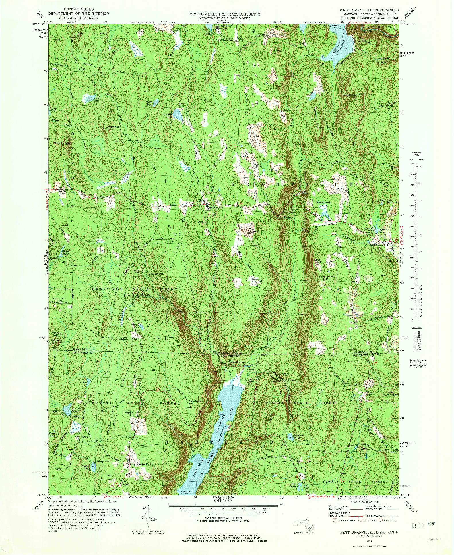 USGS 1:24000-SCALE QUADRANGLE FOR WEST GRANVILLE, MA 1971