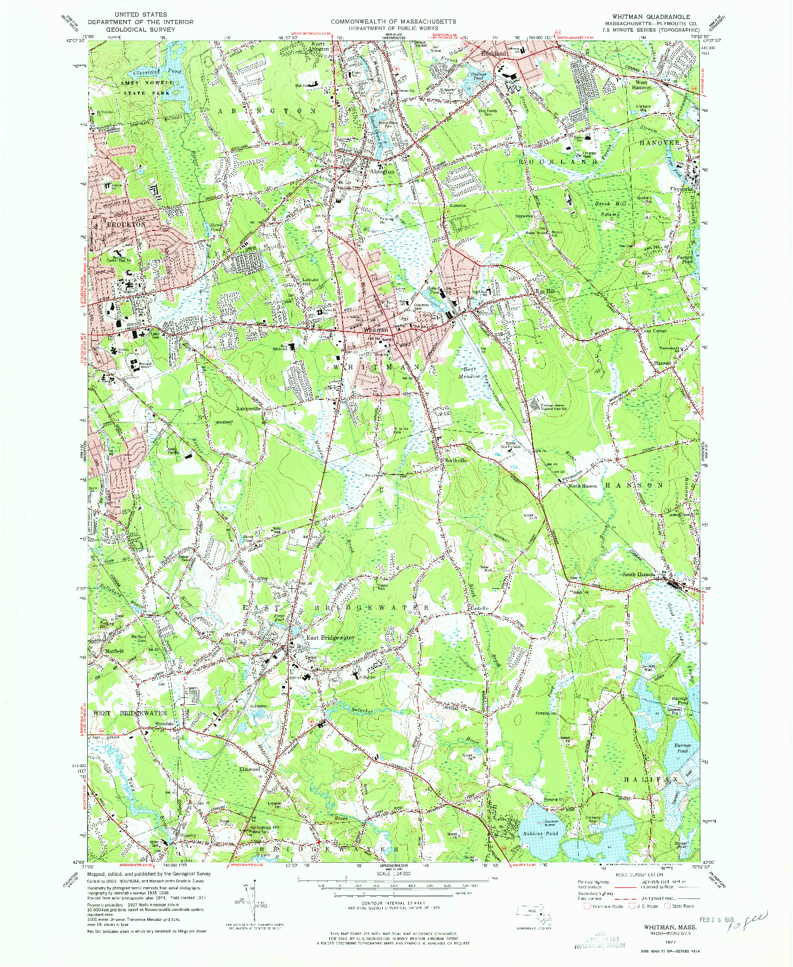 USGS 1:24000-SCALE QUADRANGLE FOR WHITMAN, MA 1977