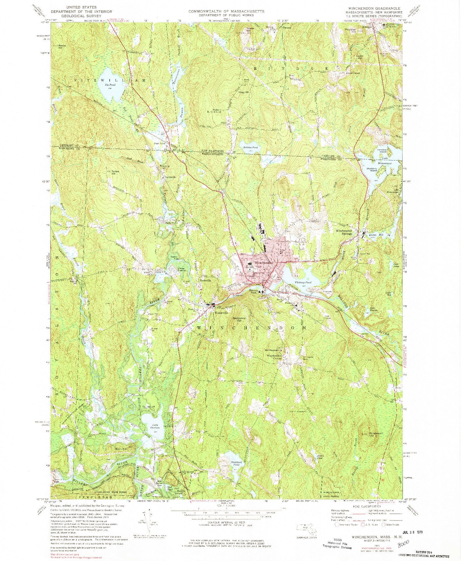 USGS 1:24000-SCALE QUADRANGLE FOR WINCHENDON, MA 1971