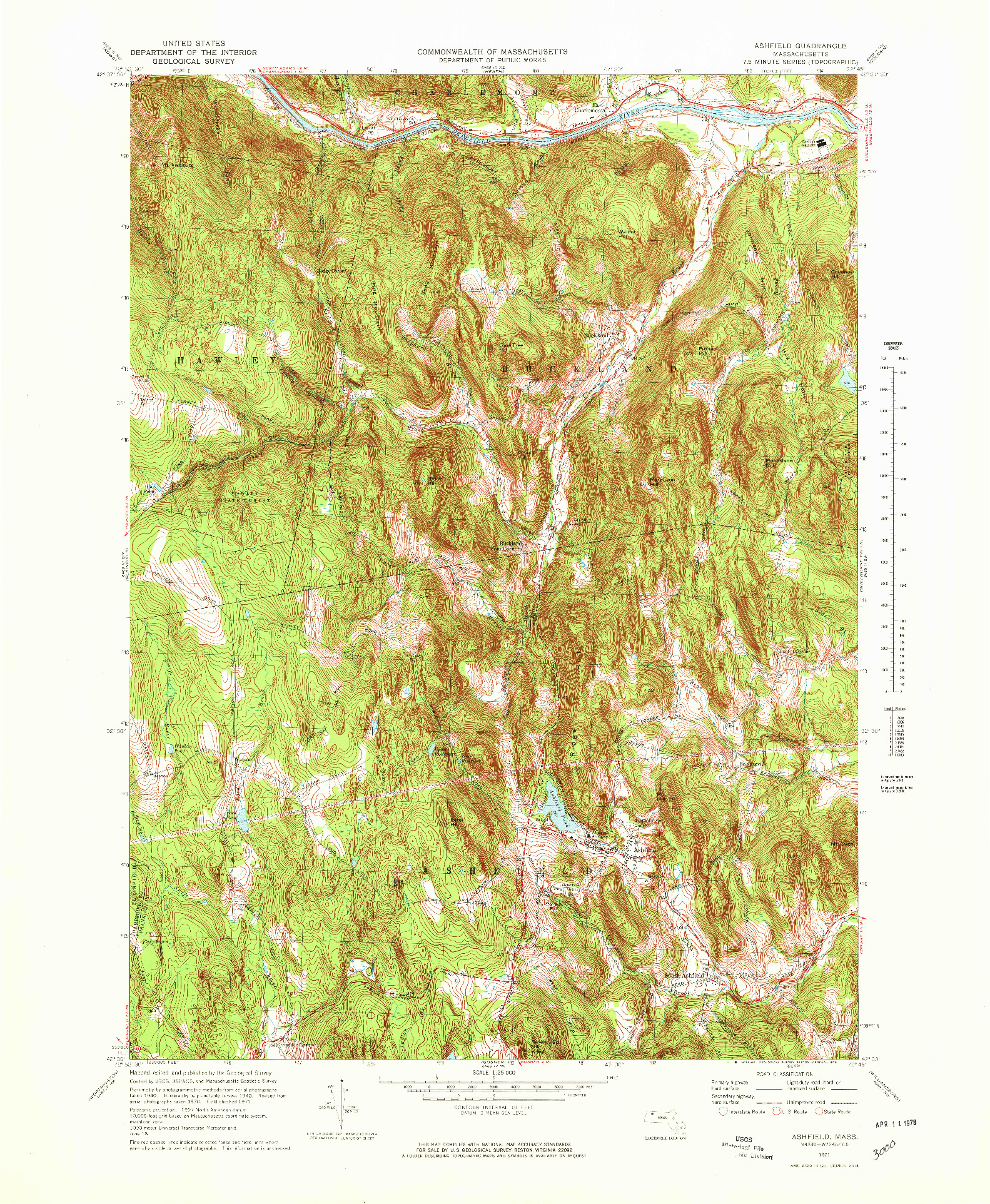 USGS 1:25000-SCALE QUADRANGLE FOR ASHFIELD, MA 1971