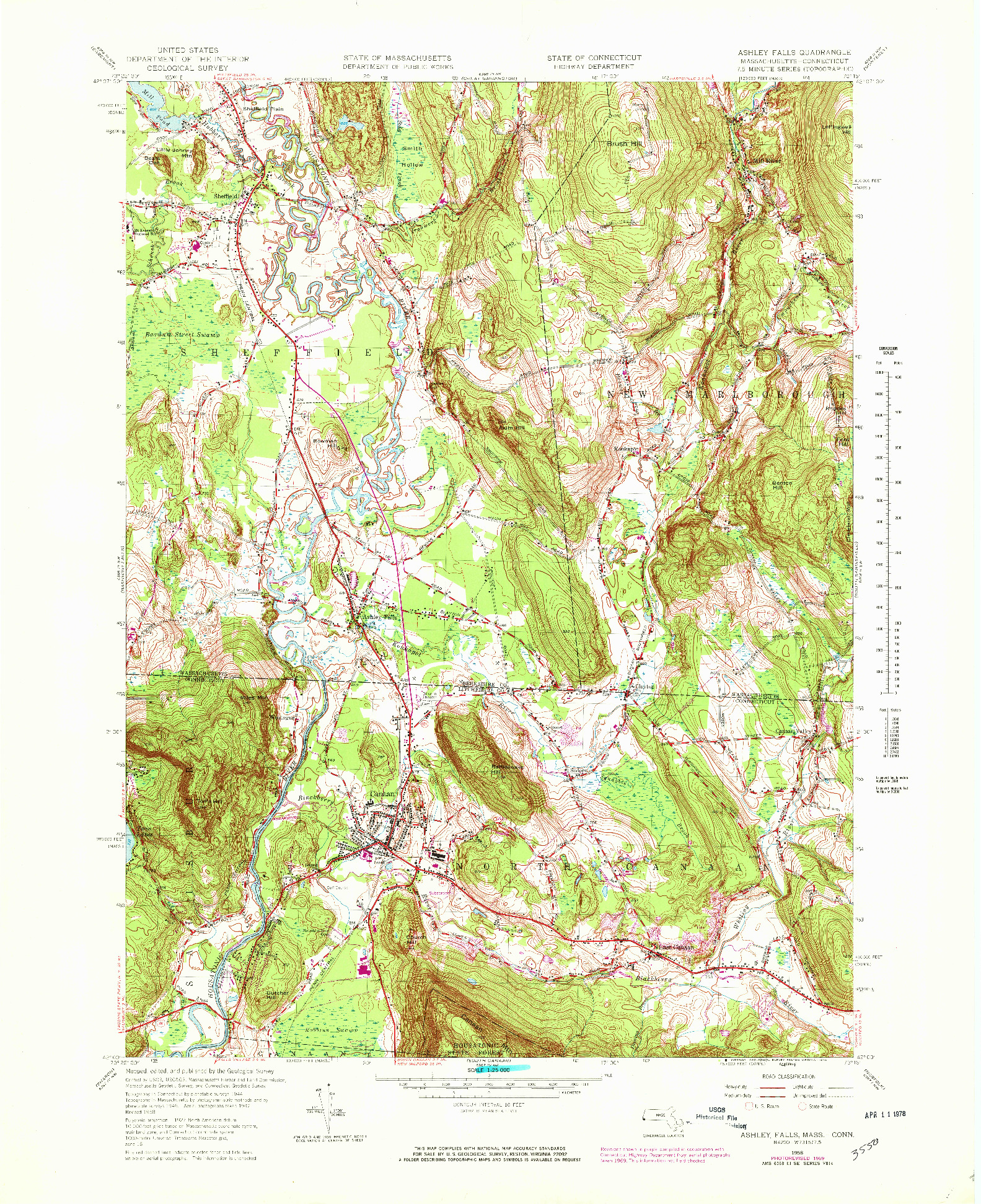 USGS 1:25000-SCALE QUADRANGLE FOR ASHLEY FALLS, MA 1958