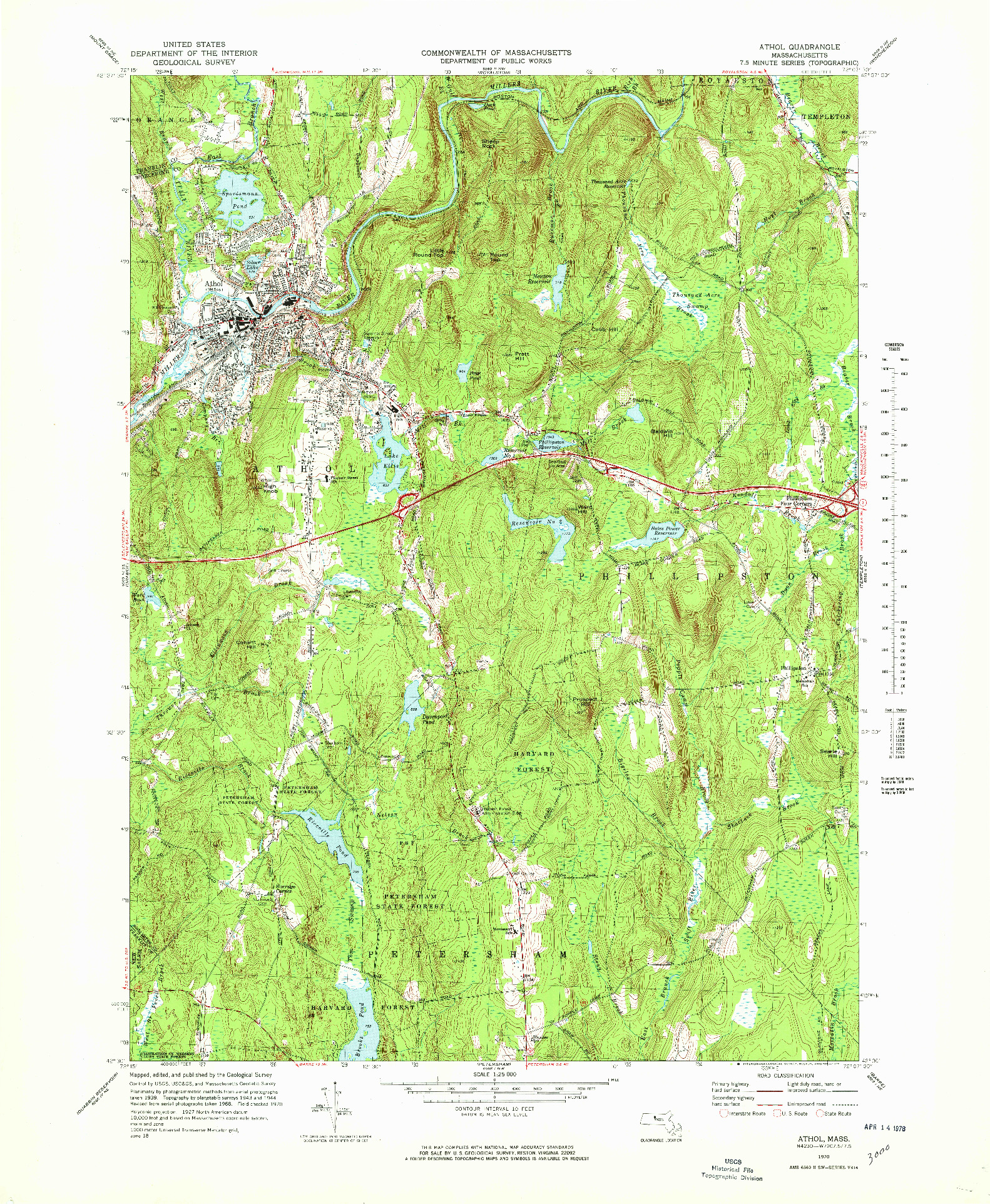 USGS 1:25000-SCALE QUADRANGLE FOR ATHOL, MA 1970
