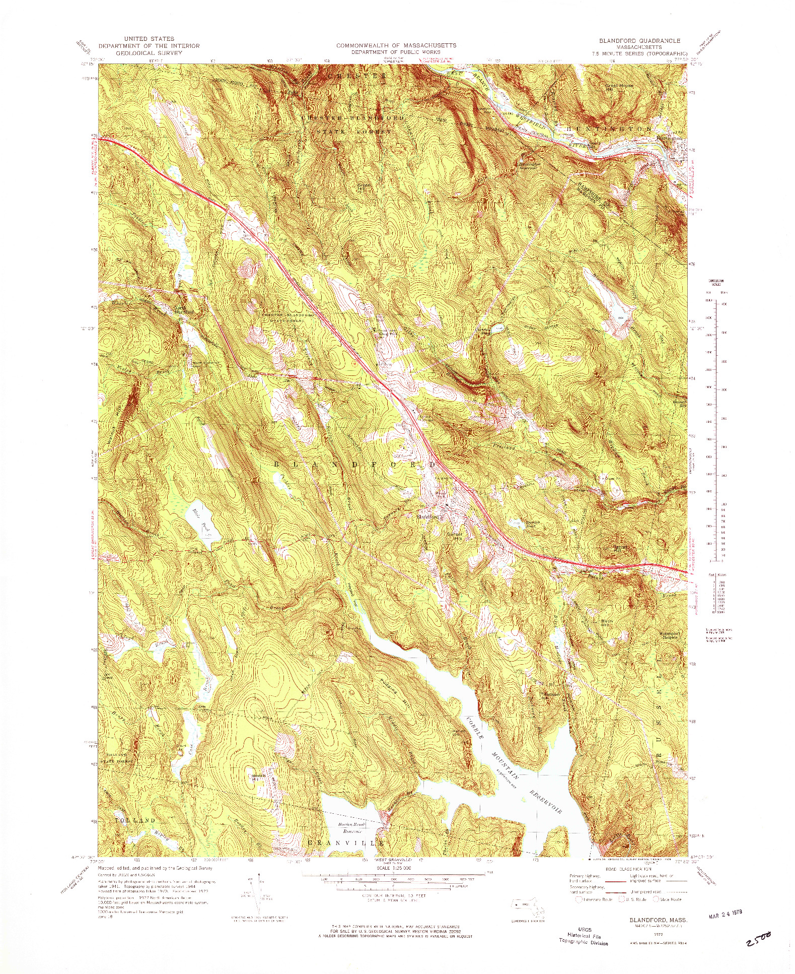 USGS 1:25000-SCALE QUADRANGLE FOR BLANDFORD, MA 1972