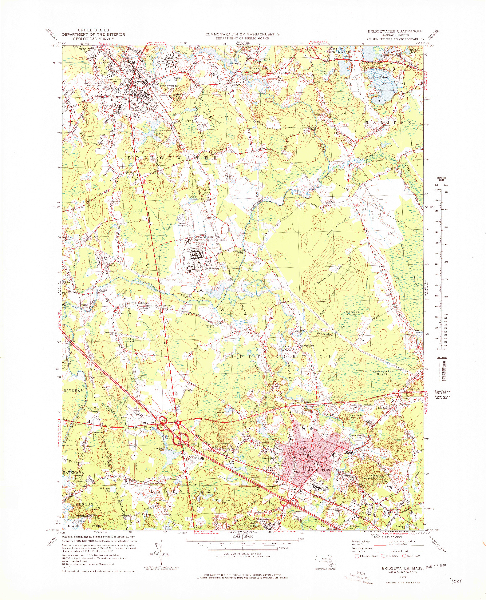 USGS 1:25000-SCALE QUADRANGLE FOR BRIDGEWATER, MA 1977