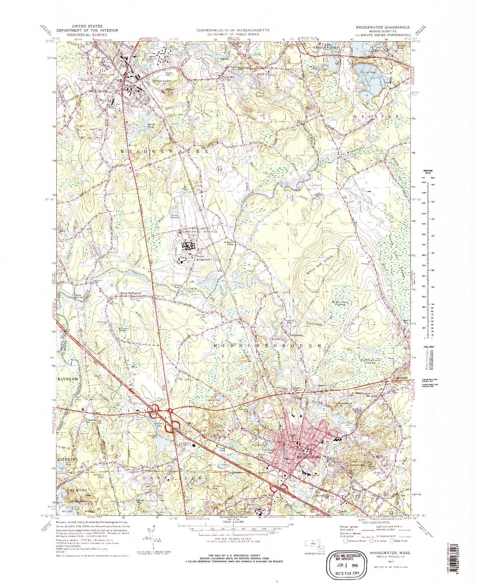 USGS 1:25000-SCALE QUADRANGLE FOR BRIDGEWATER, MA 1977