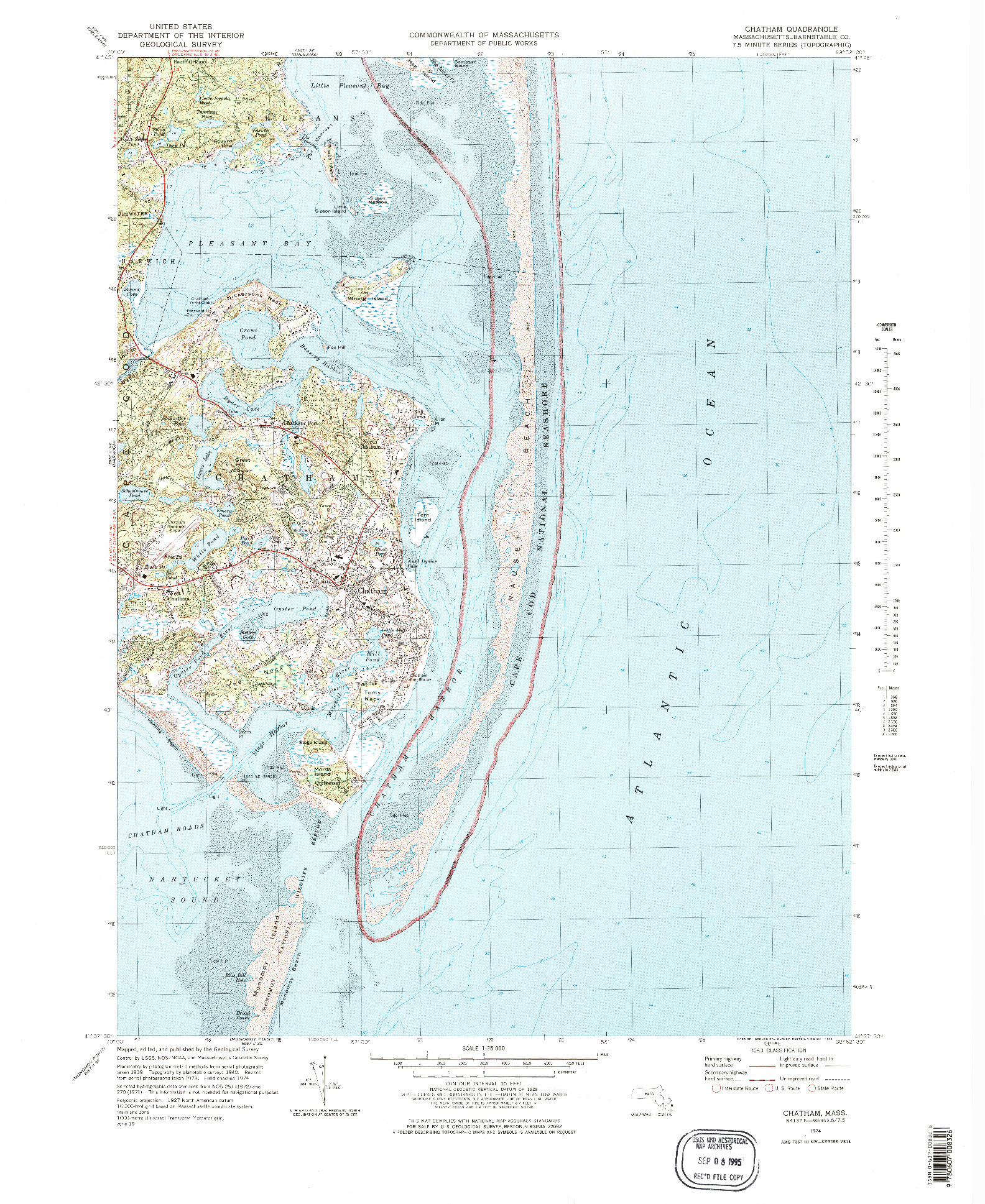 USGS 1:25000-SCALE QUADRANGLE FOR CHATHAM, MA 1974