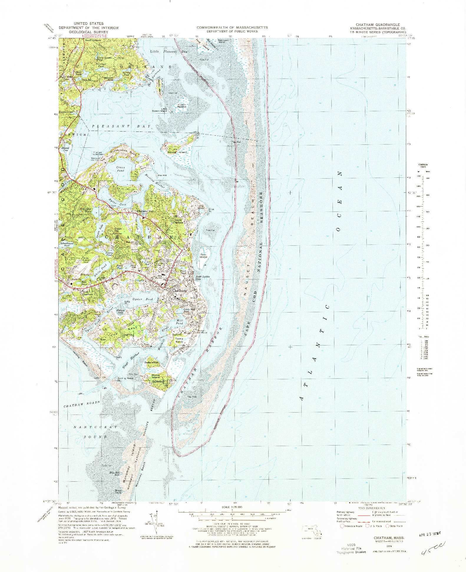 USGS 1:25000-SCALE QUADRANGLE FOR CHATHAM, MA 1974