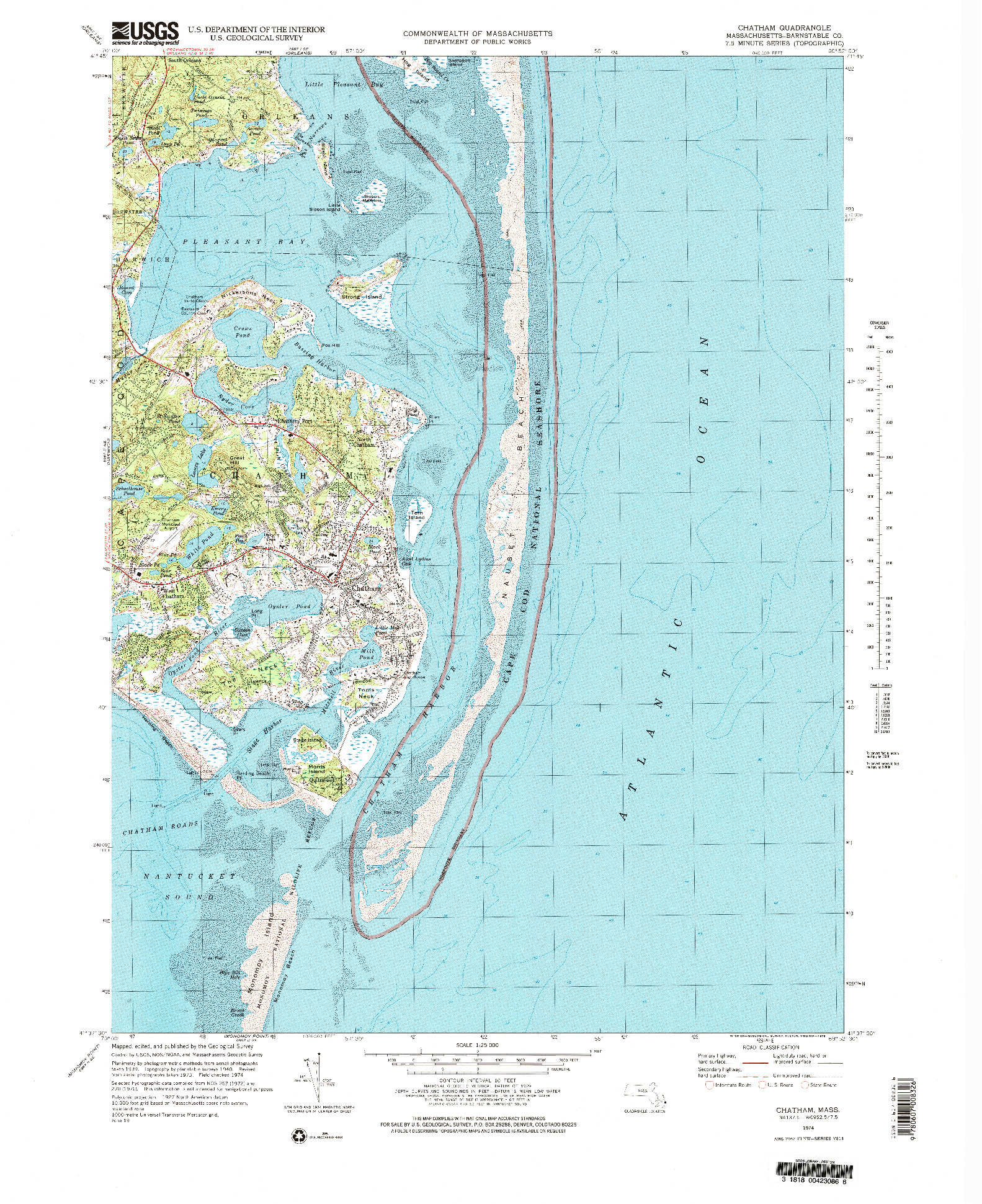 USGS 1:25000-SCALE QUADRANGLE FOR CHATHAM, MA 1974