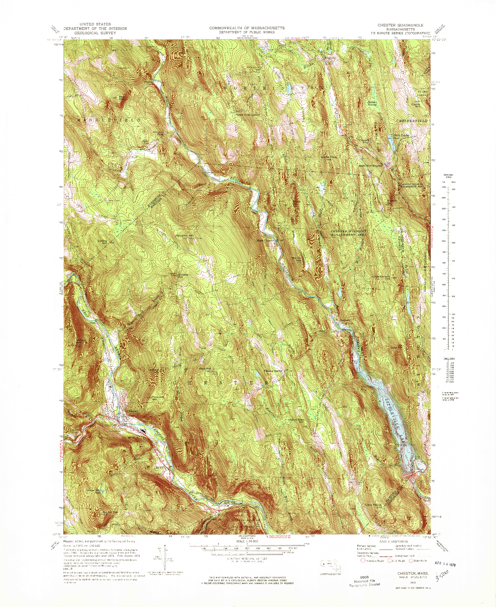 USGS 1:25000-SCALE QUADRANGLE FOR CHESTER, MA 1972