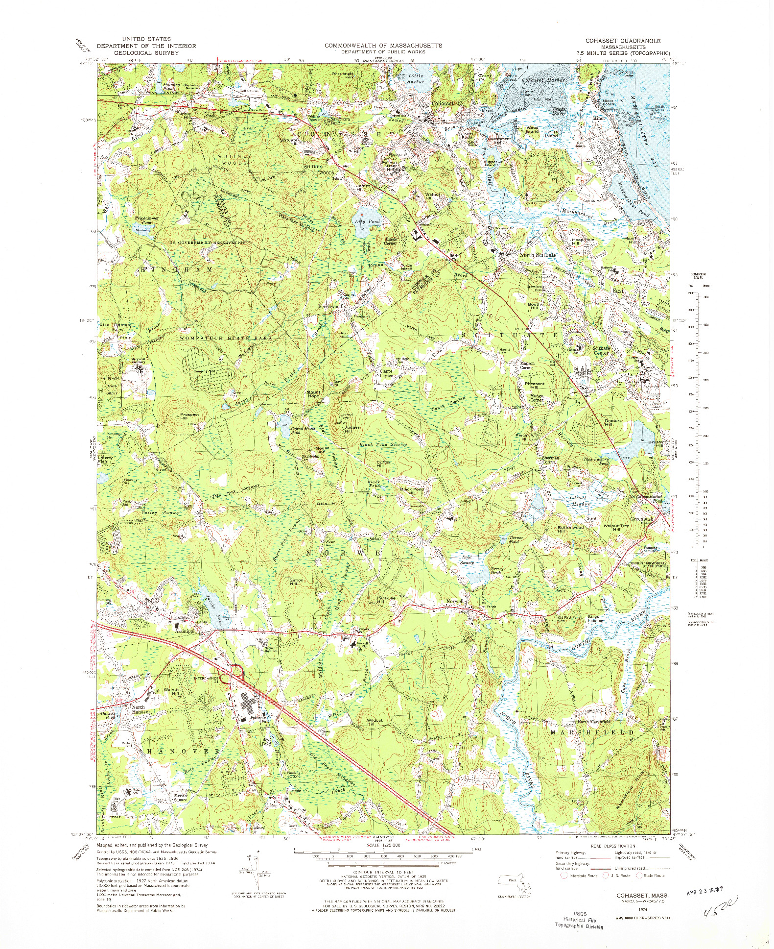 USGS 1:25000-SCALE QUADRANGLE FOR COHASSET, MA 1974