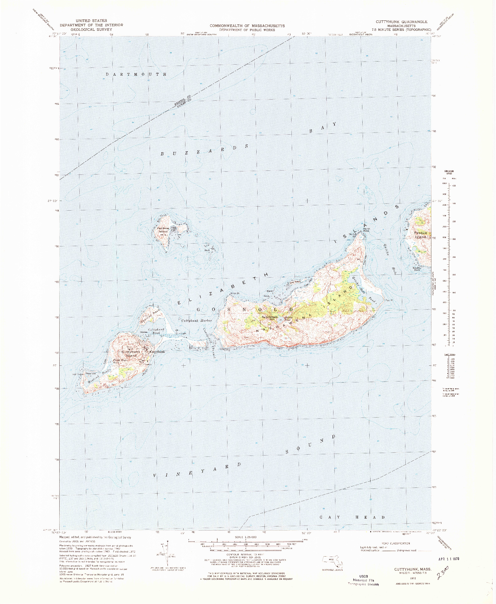 USGS 1:25000-SCALE QUADRANGLE FOR CUTTYHUNK, MA 1972