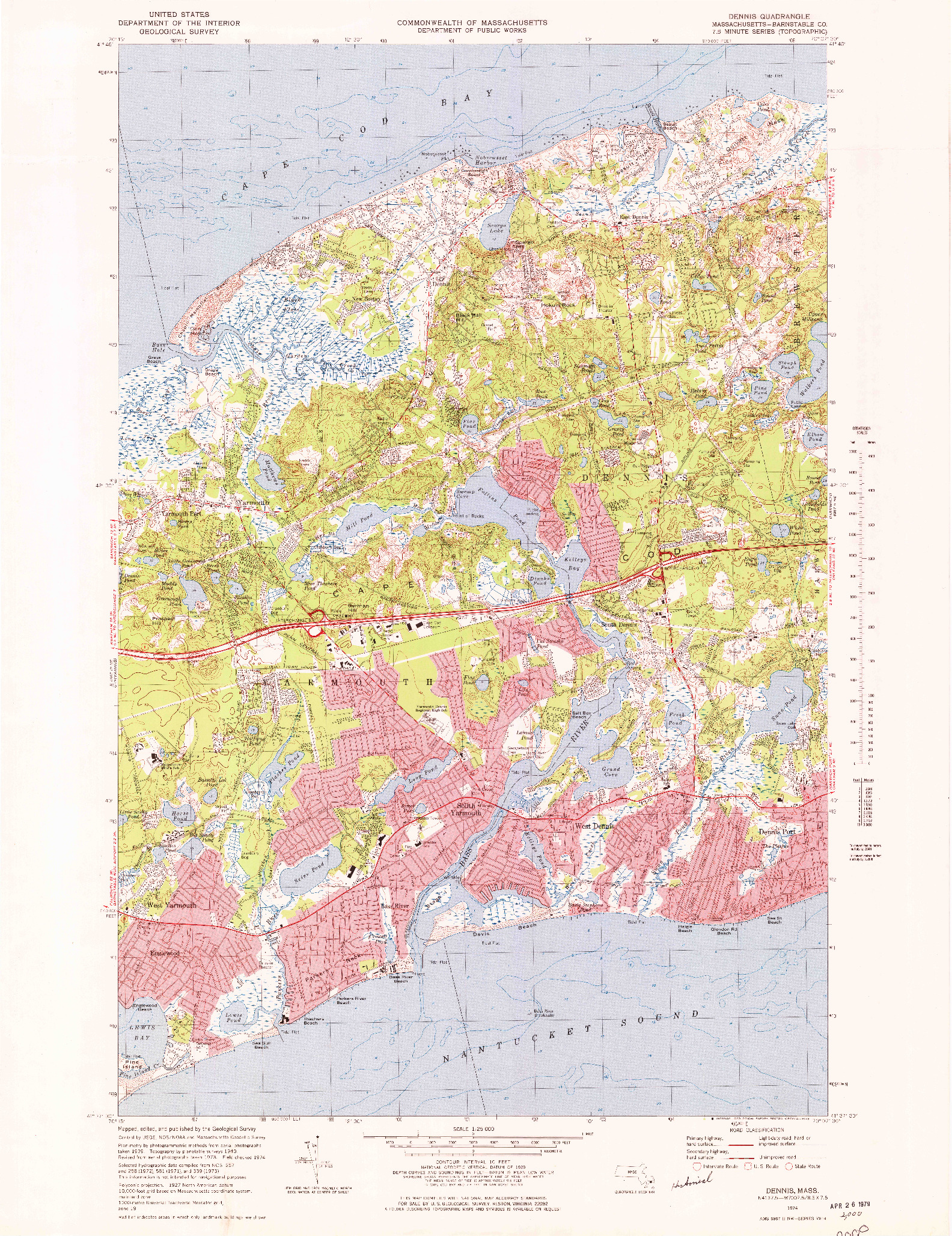 USGS 1:25000-SCALE QUADRANGLE FOR DENNIS, MA 1974