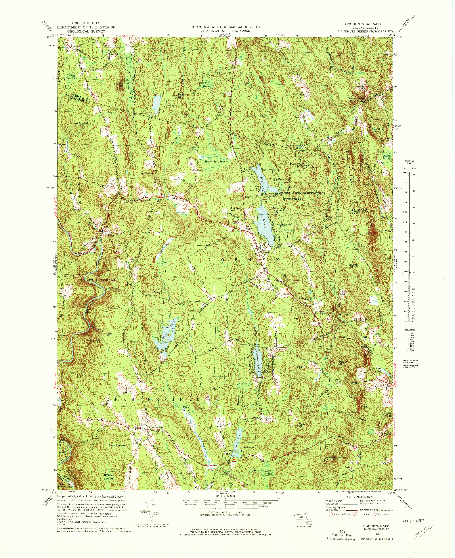 USGS 1:25000-SCALE QUADRANGLE FOR GOSHEN, MA 1972