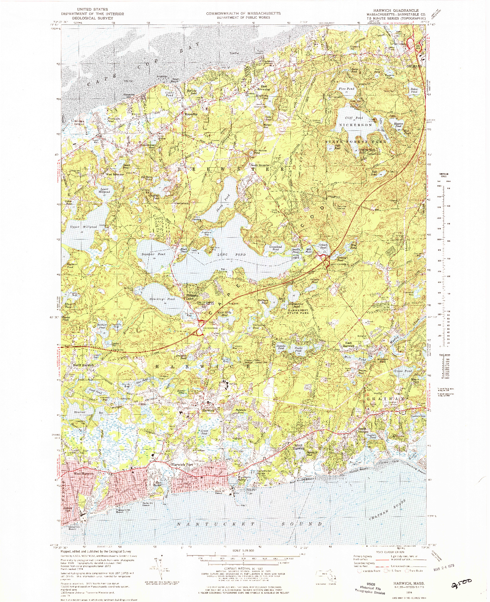 USGS 1:25000-SCALE QUADRANGLE FOR HARWICH, MA 1974