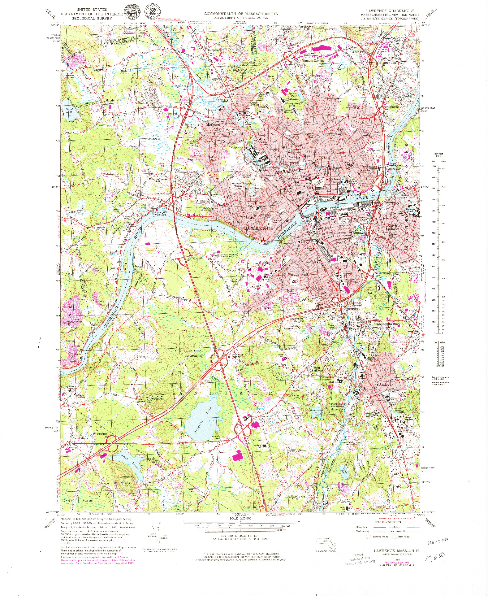 USGS 1:25000-SCALE QUADRANGLE FOR LAWRENCE, MA 1966