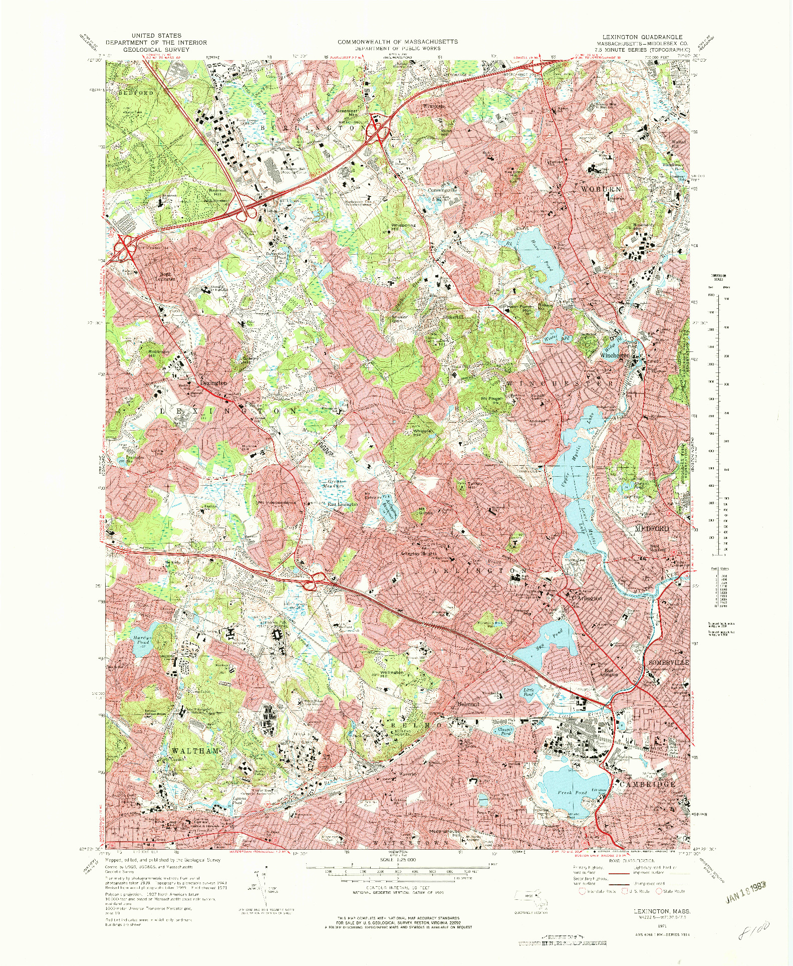 USGS 1:25000-SCALE QUADRANGLE FOR LEXINGTON, MA 1971