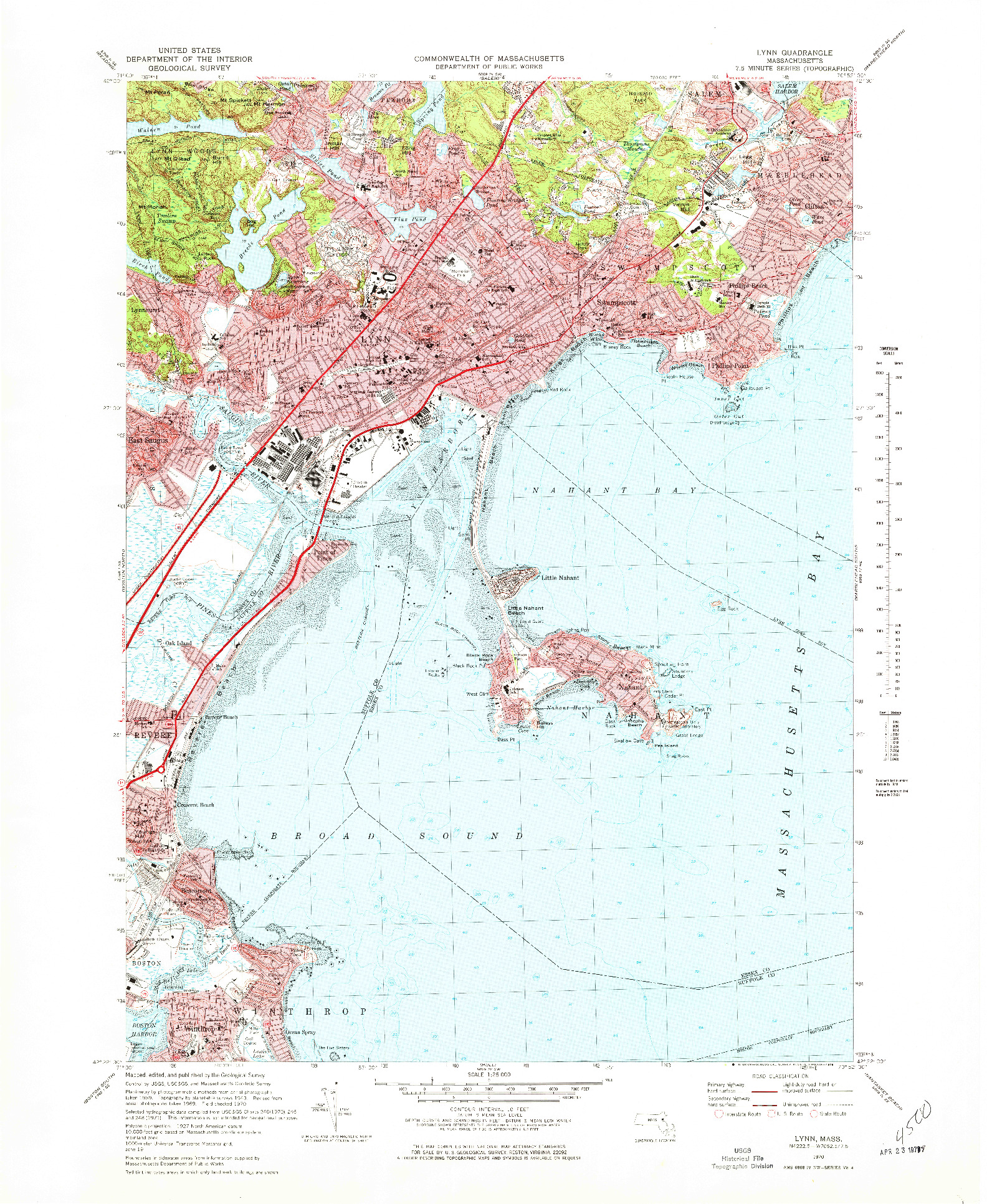 USGS 1:25000-SCALE QUADRANGLE FOR LYNN, MA 1970