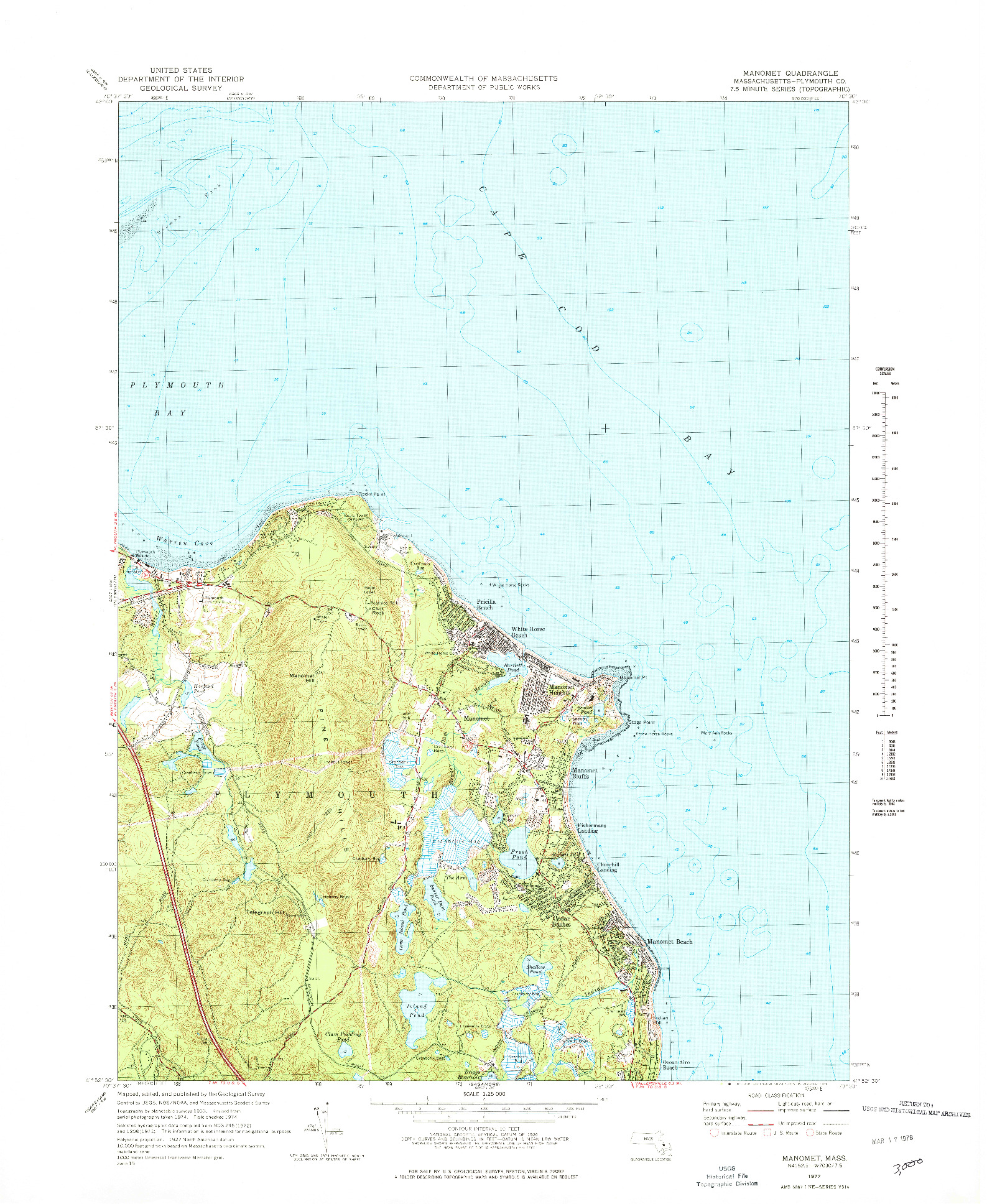 USGS 1:25000-SCALE QUADRANGLE FOR MANOMET, MA 1977