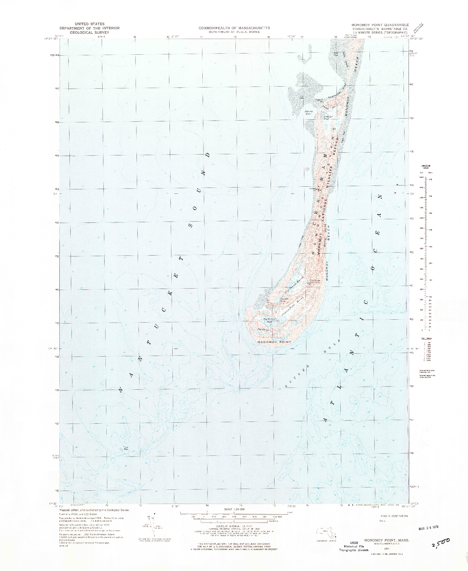 USGS 1:25000-SCALE QUADRANGLE FOR MONOMOY POINT, MA 1974