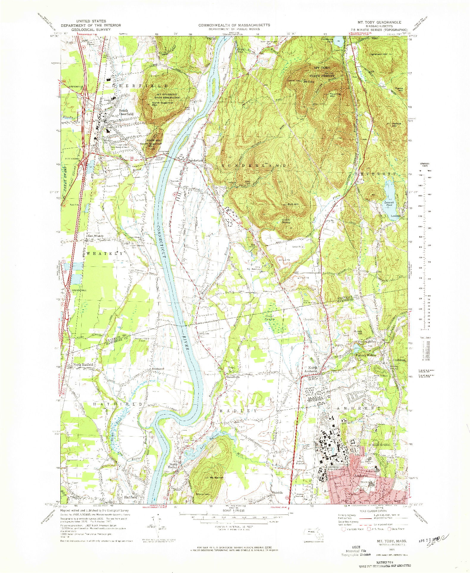 USGS 1:25000-SCALE QUADRANGLE FOR MT TOBY, MA 1971
