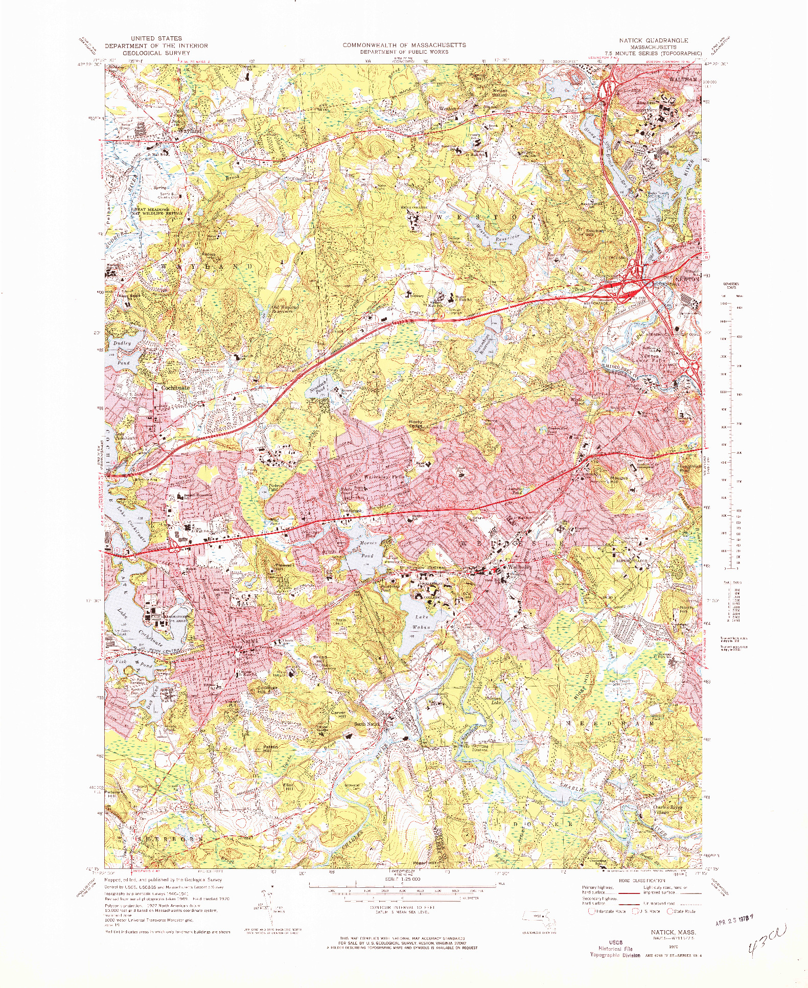 USGS 1:25000-SCALE QUADRANGLE FOR NATICK, MA 1970